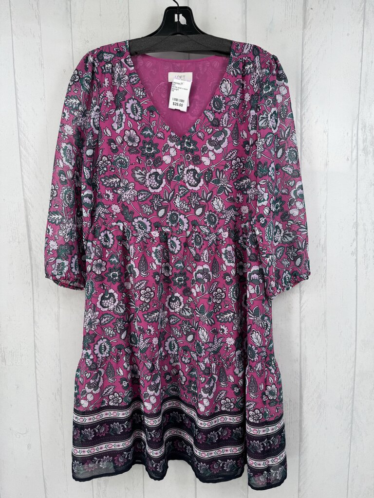XS flo print v-neck 3/4 slv dress