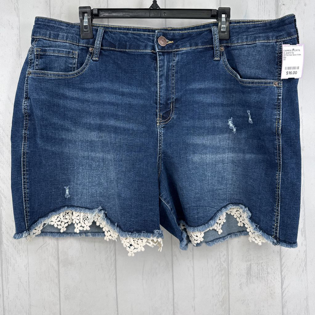 22 hi-rise lace trim jean shorts