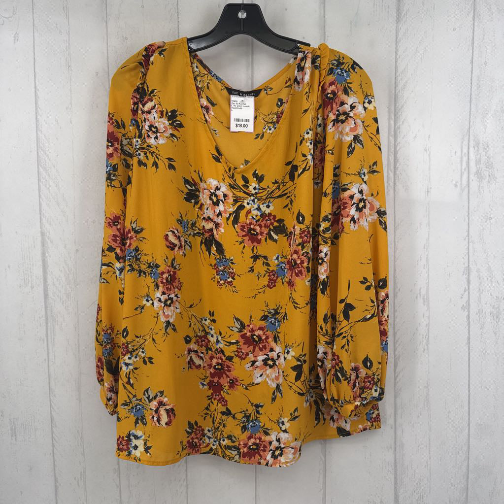 L flo print v-neck l/s top