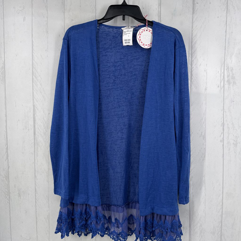 S lace hem open front cardi
