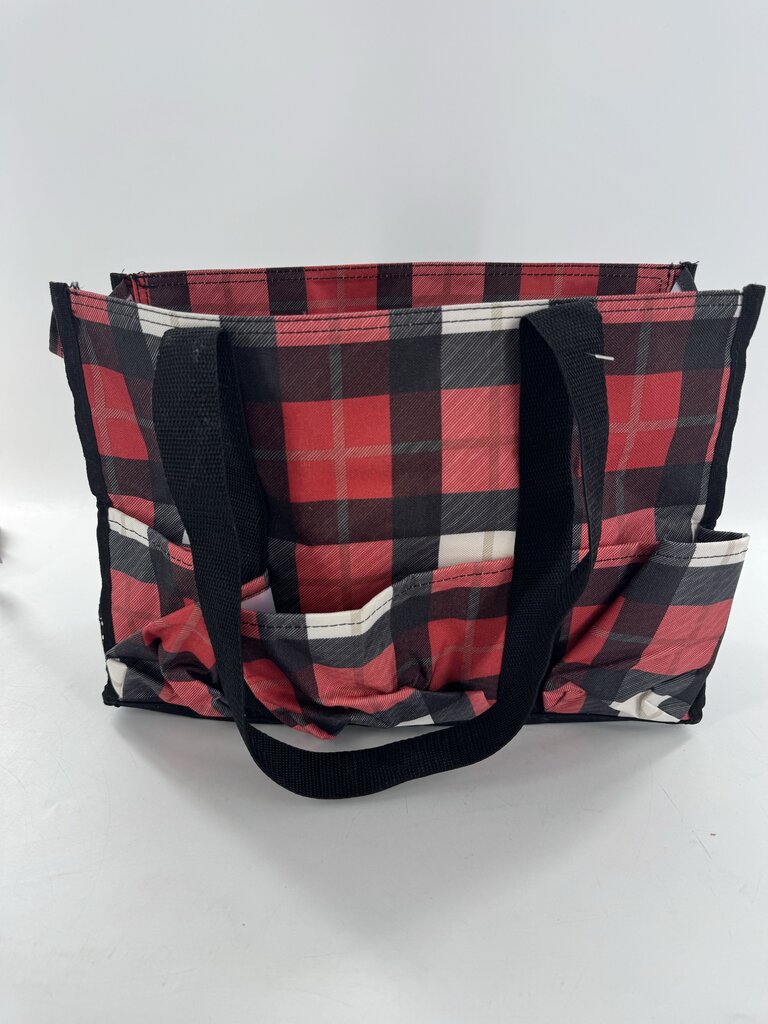 vinyl plaid tote bag