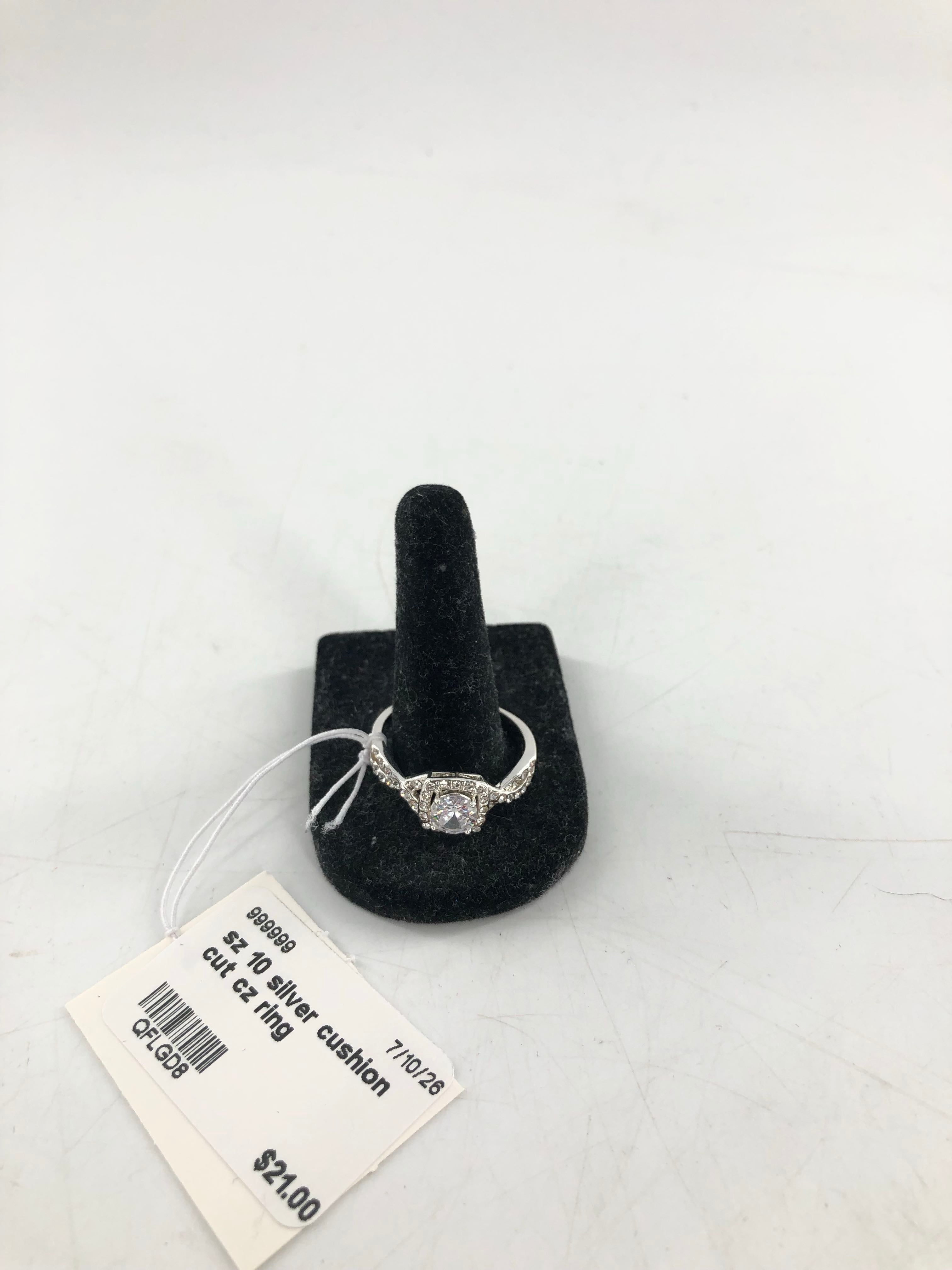 sz 10 silver cushion cut cz ring