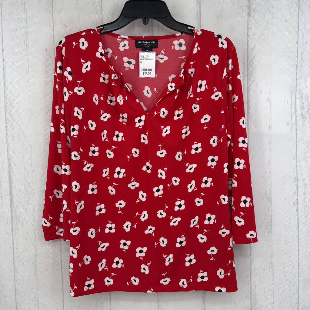 Mp flo print notch neck 3/4 slv top