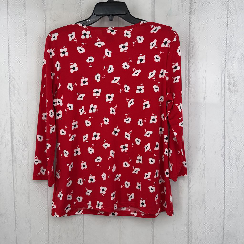 Mp flo print notch neck 3/4 slv top