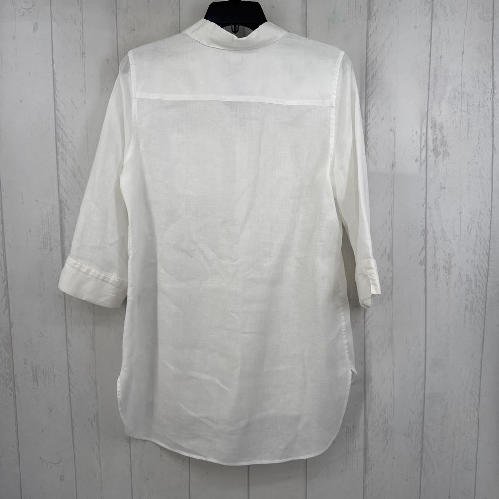 4/6 linen button down 3/4 slv top