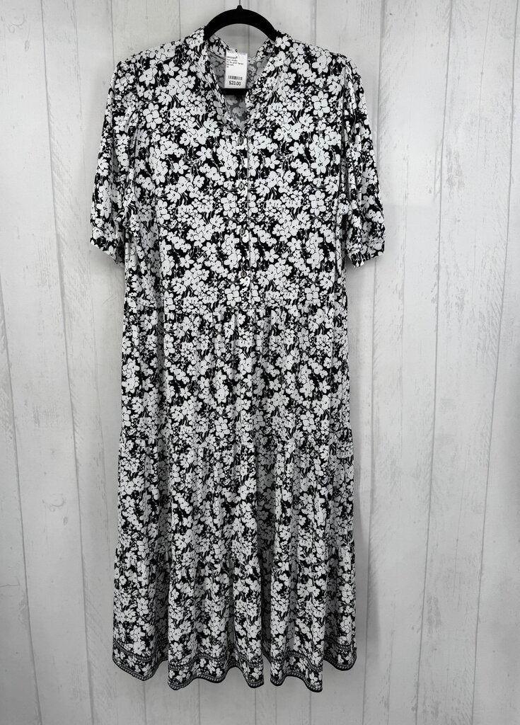 1X flo print tiered s/s dress
