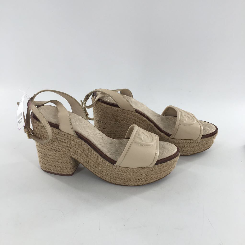 8 leather logo espadrille wedge heel sandal