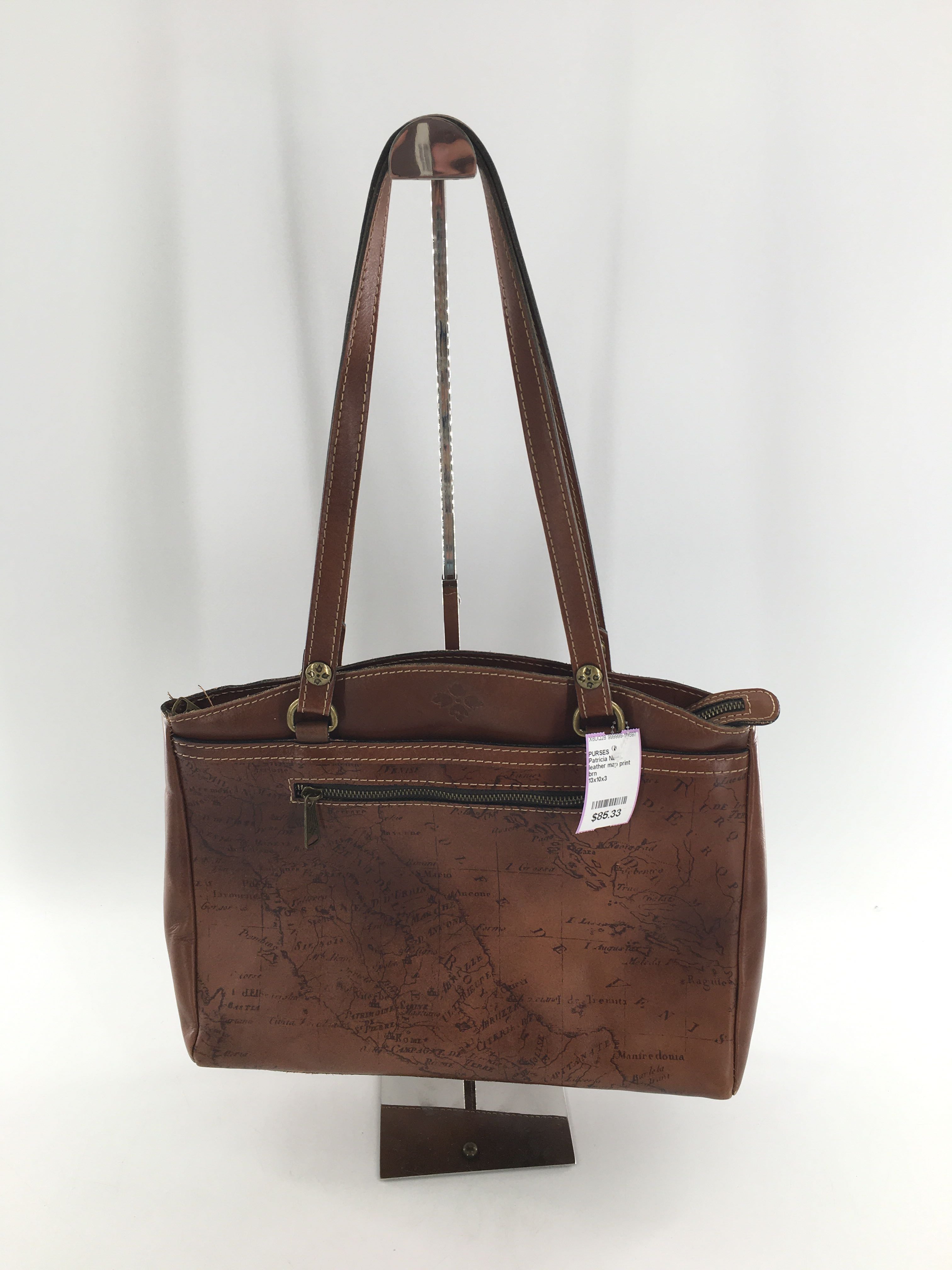 leather map print satchel