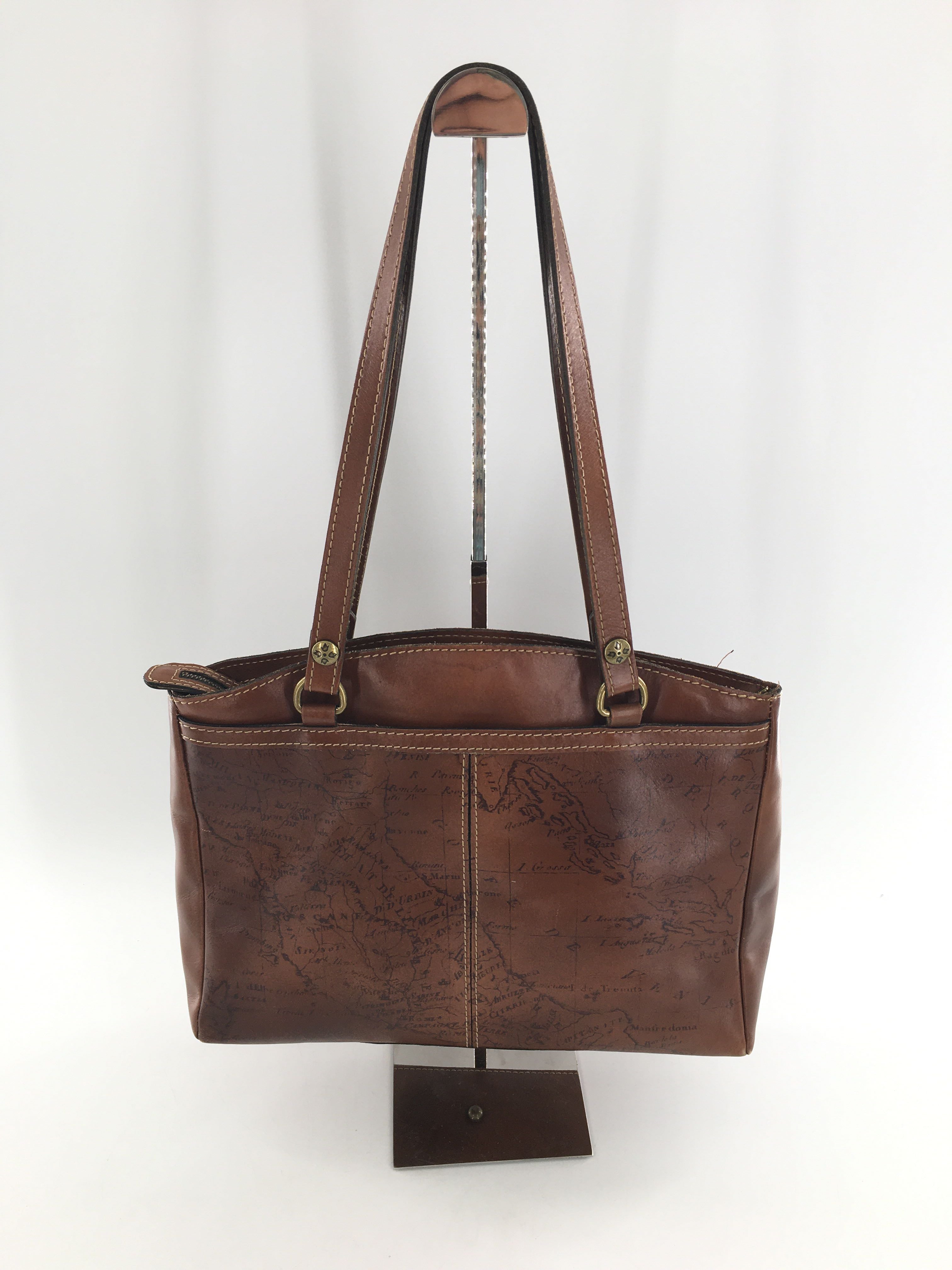 leather map print satchel