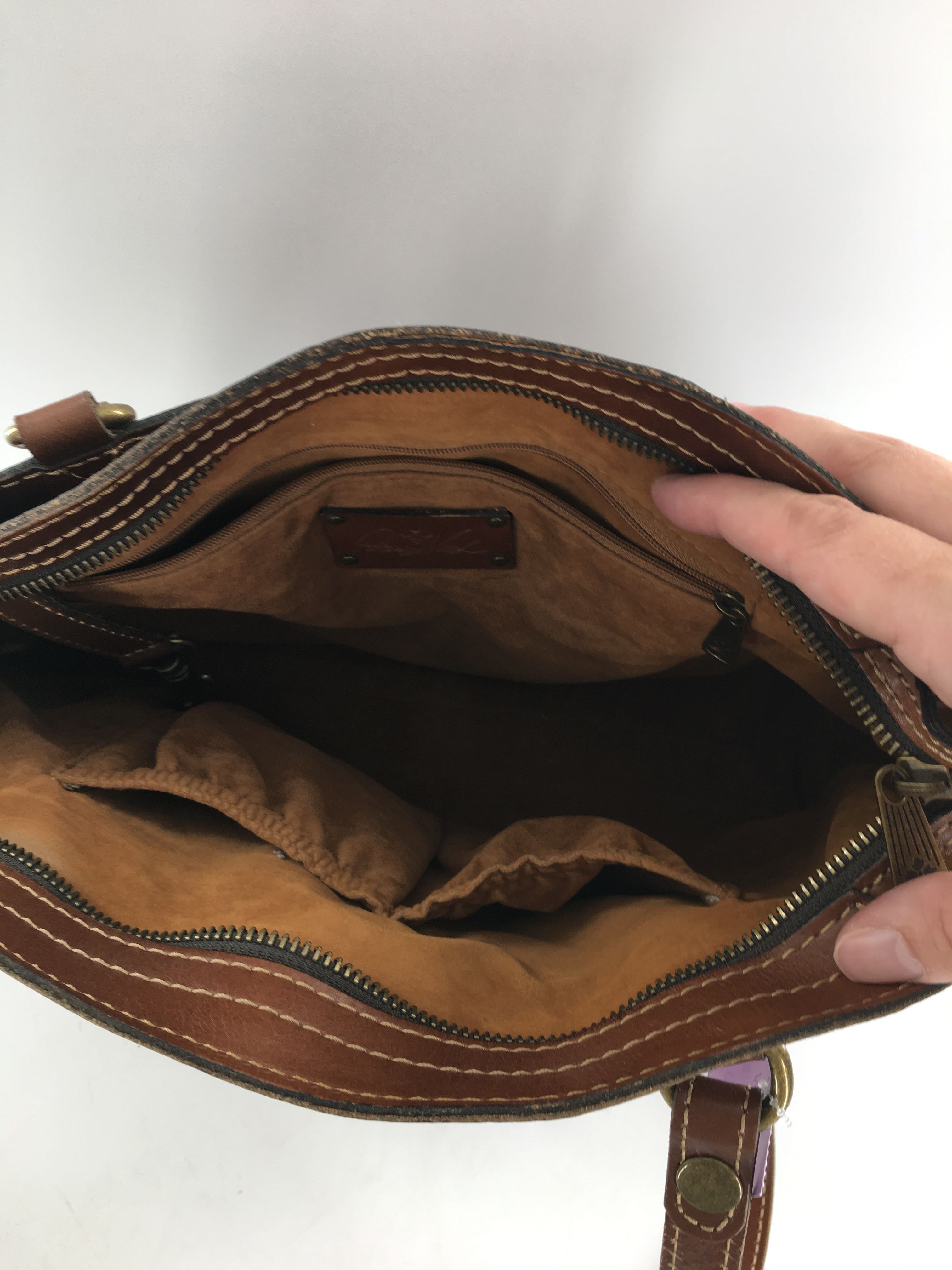 leather map print satchel