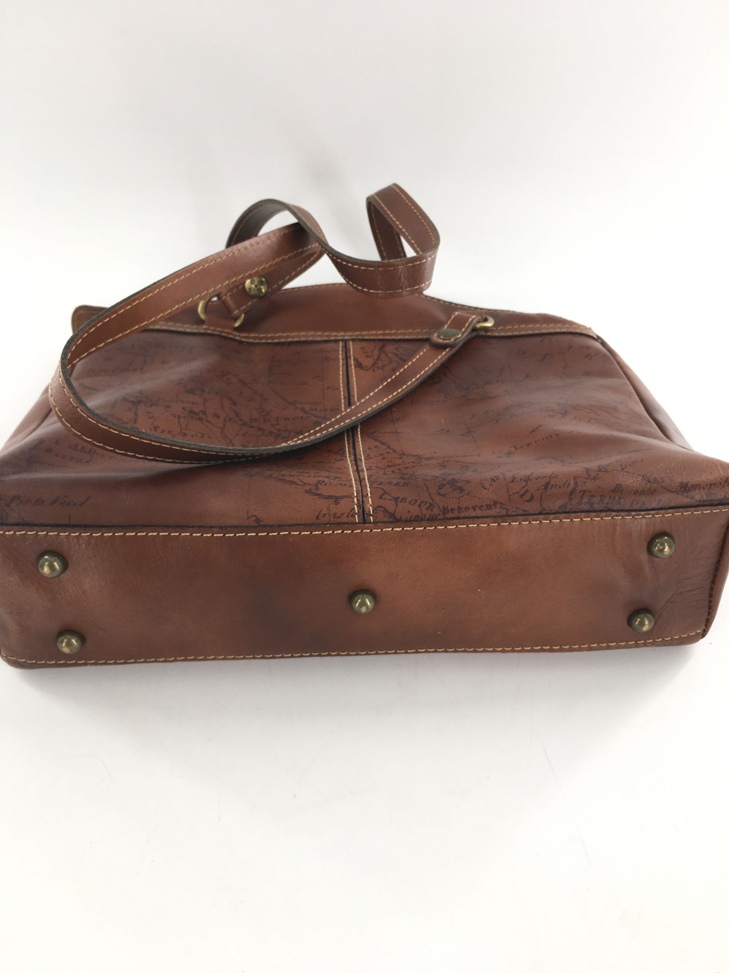 leather map print satchel