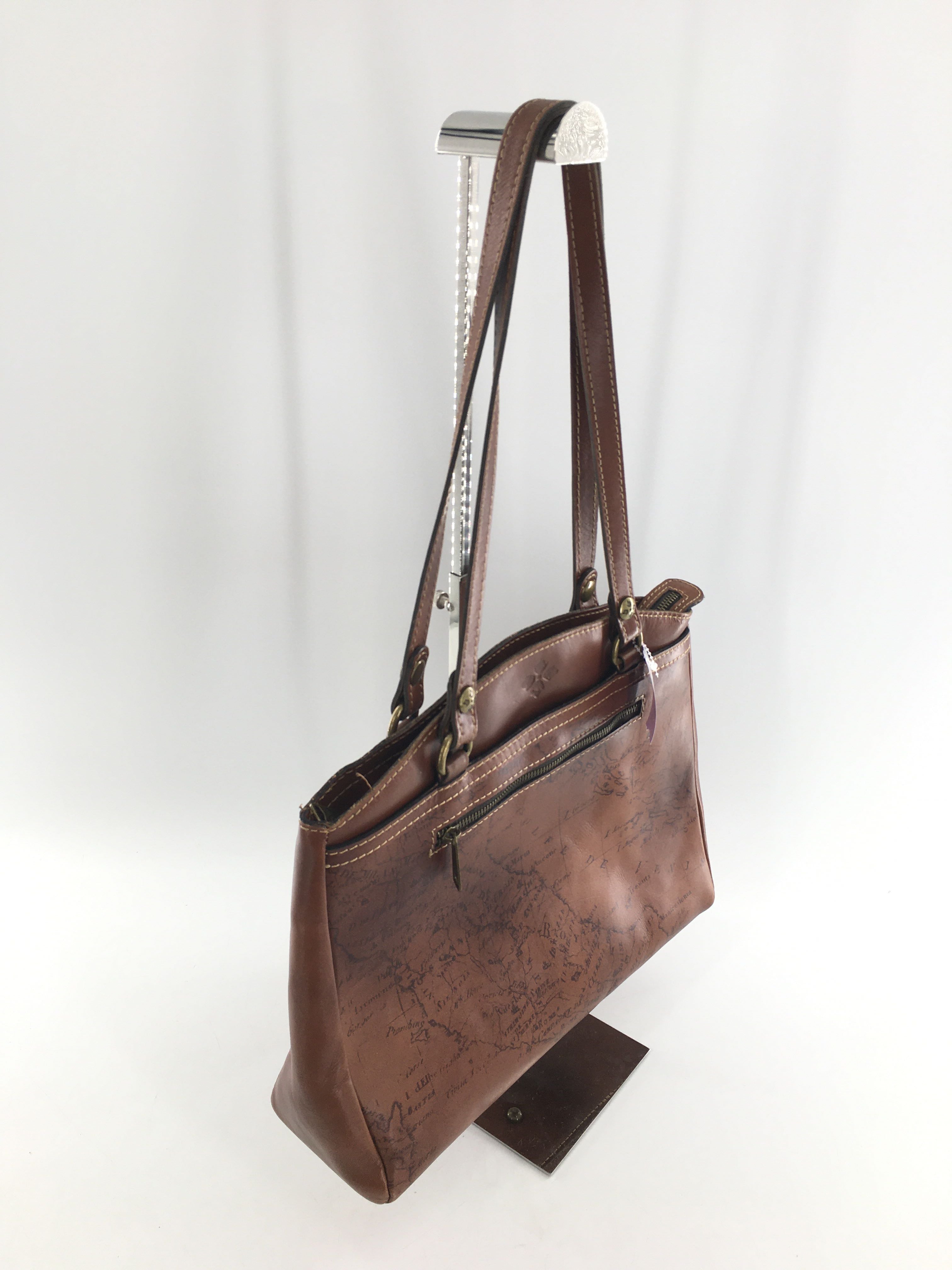 leather map print satchel