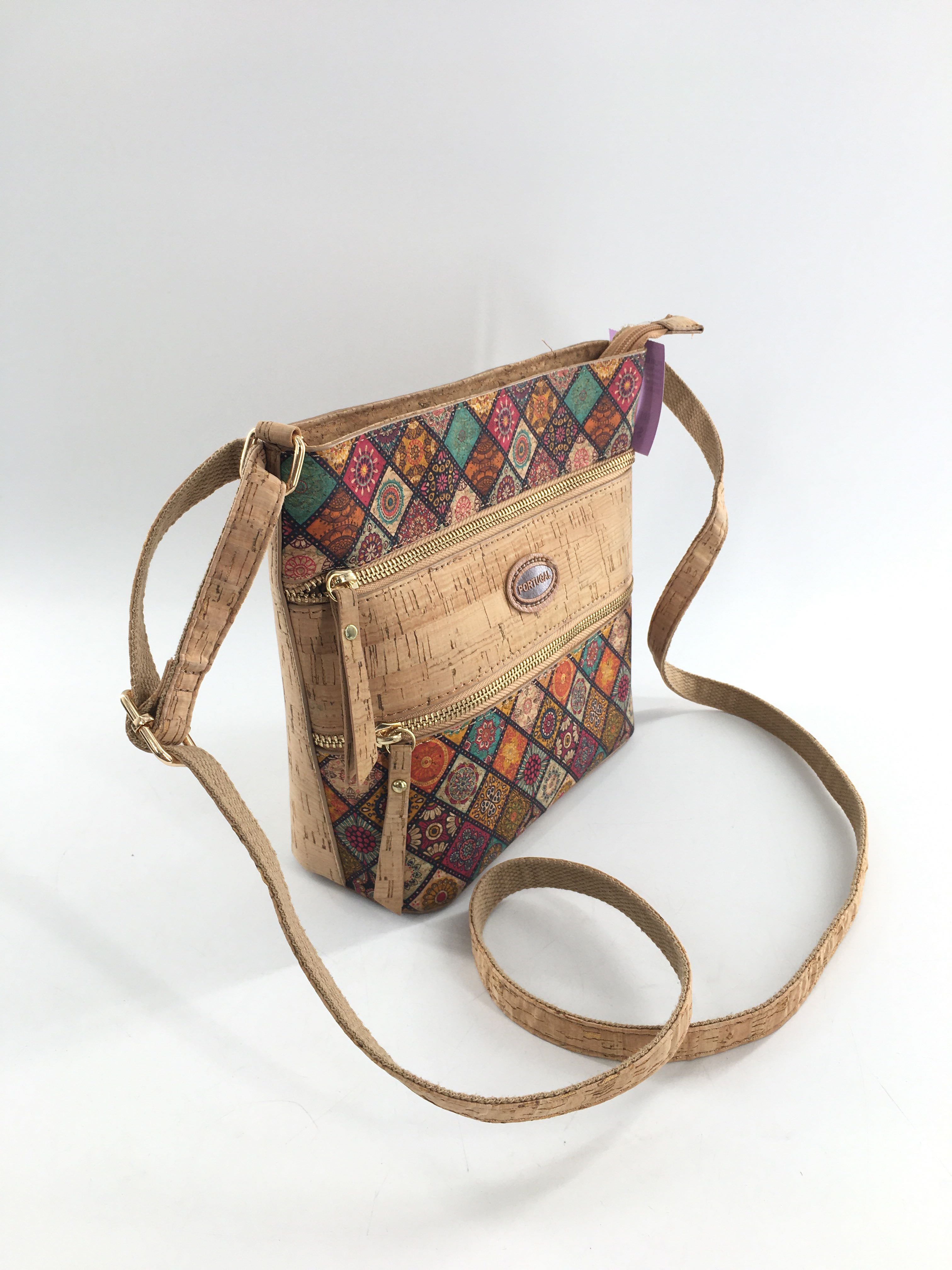 patterned cork crossbody