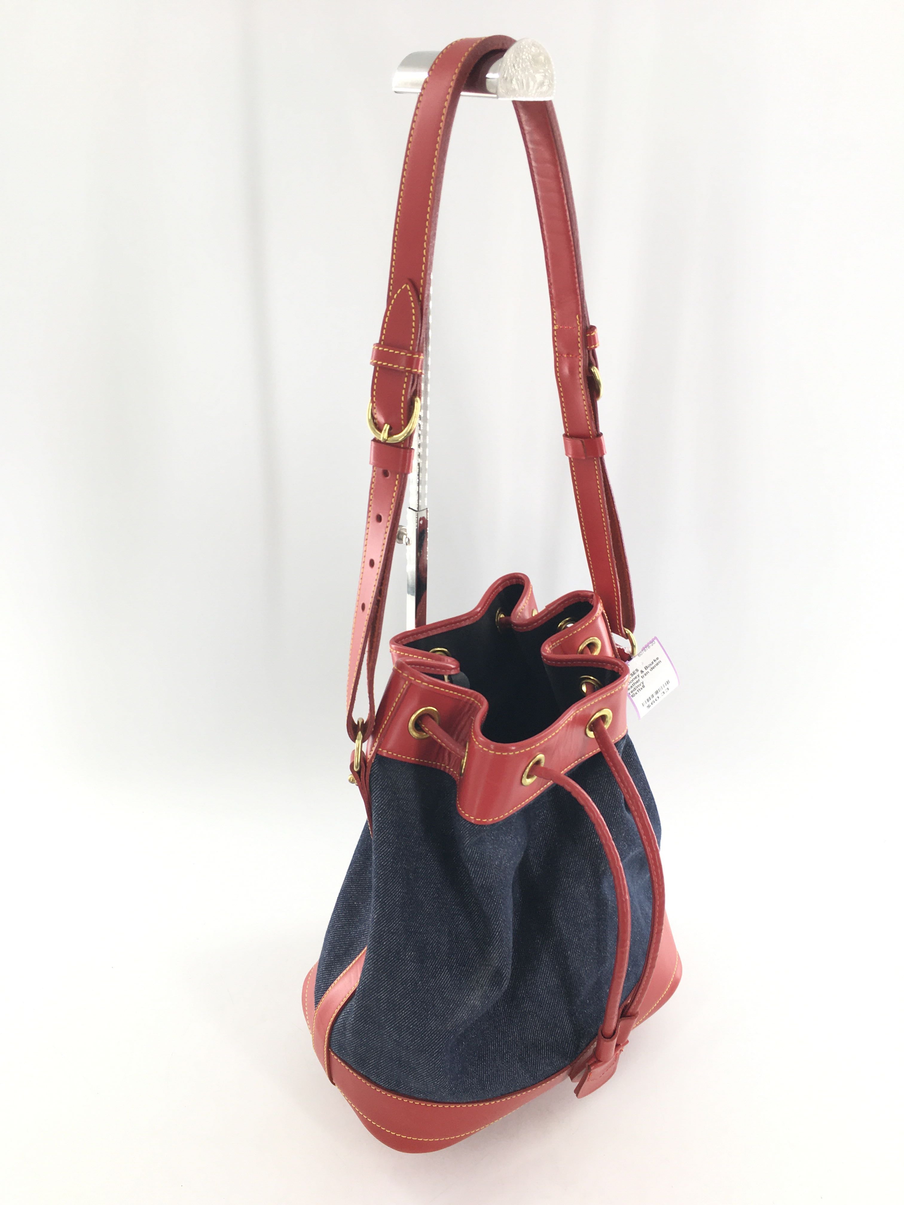 leather trim denim bucket bag