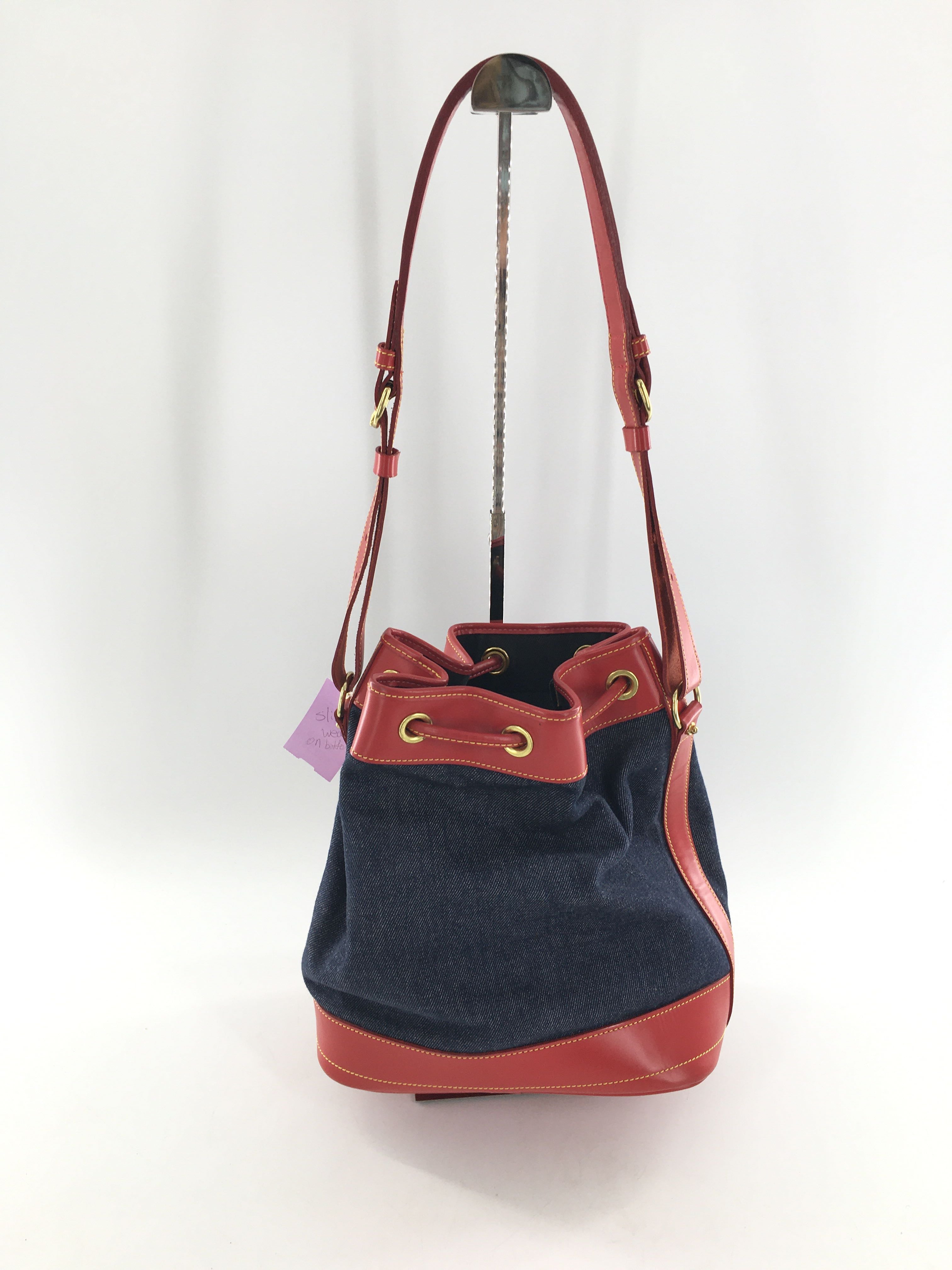 leather trim denim bucket bag