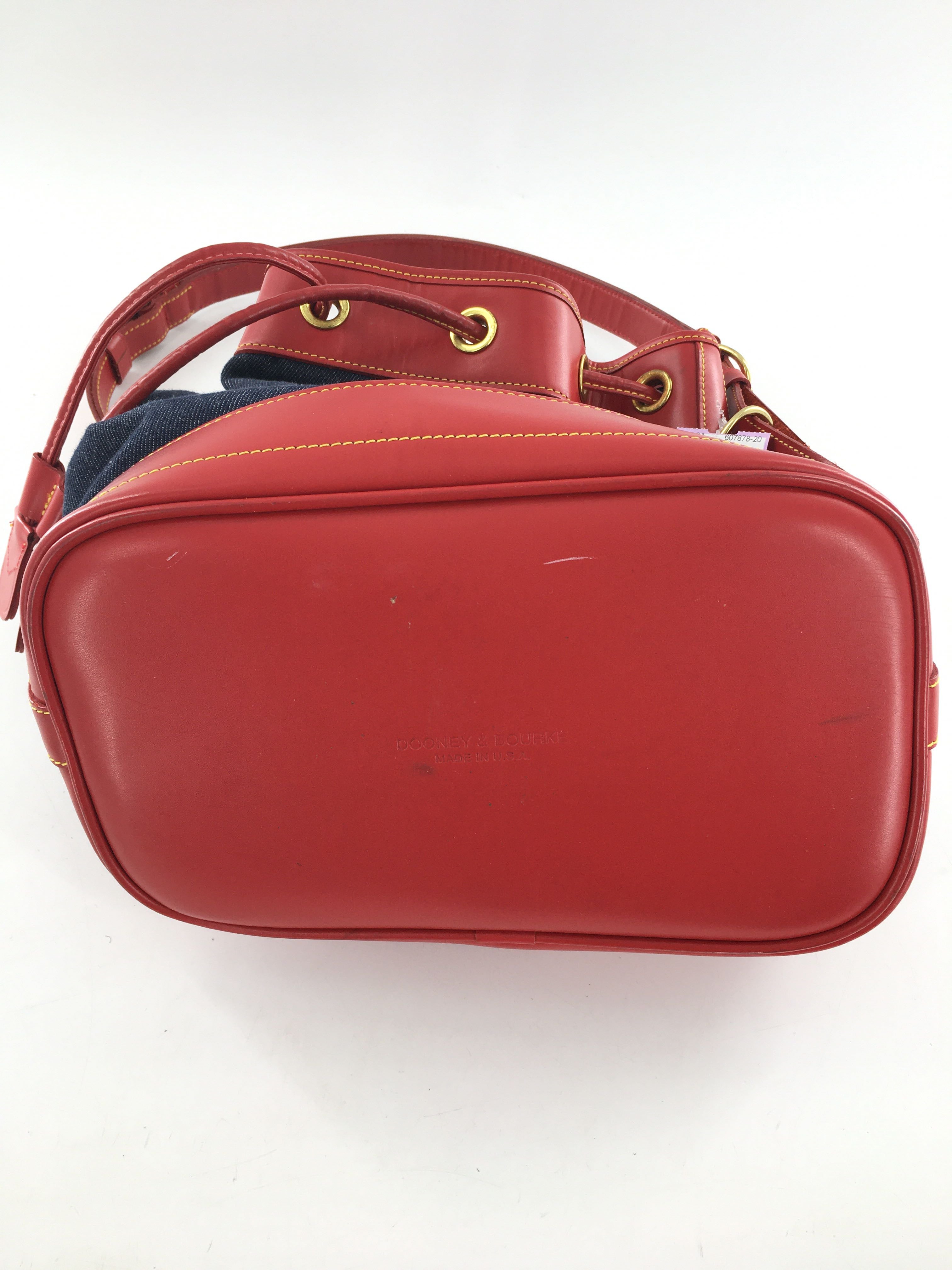 leather trim denim bucket bag
