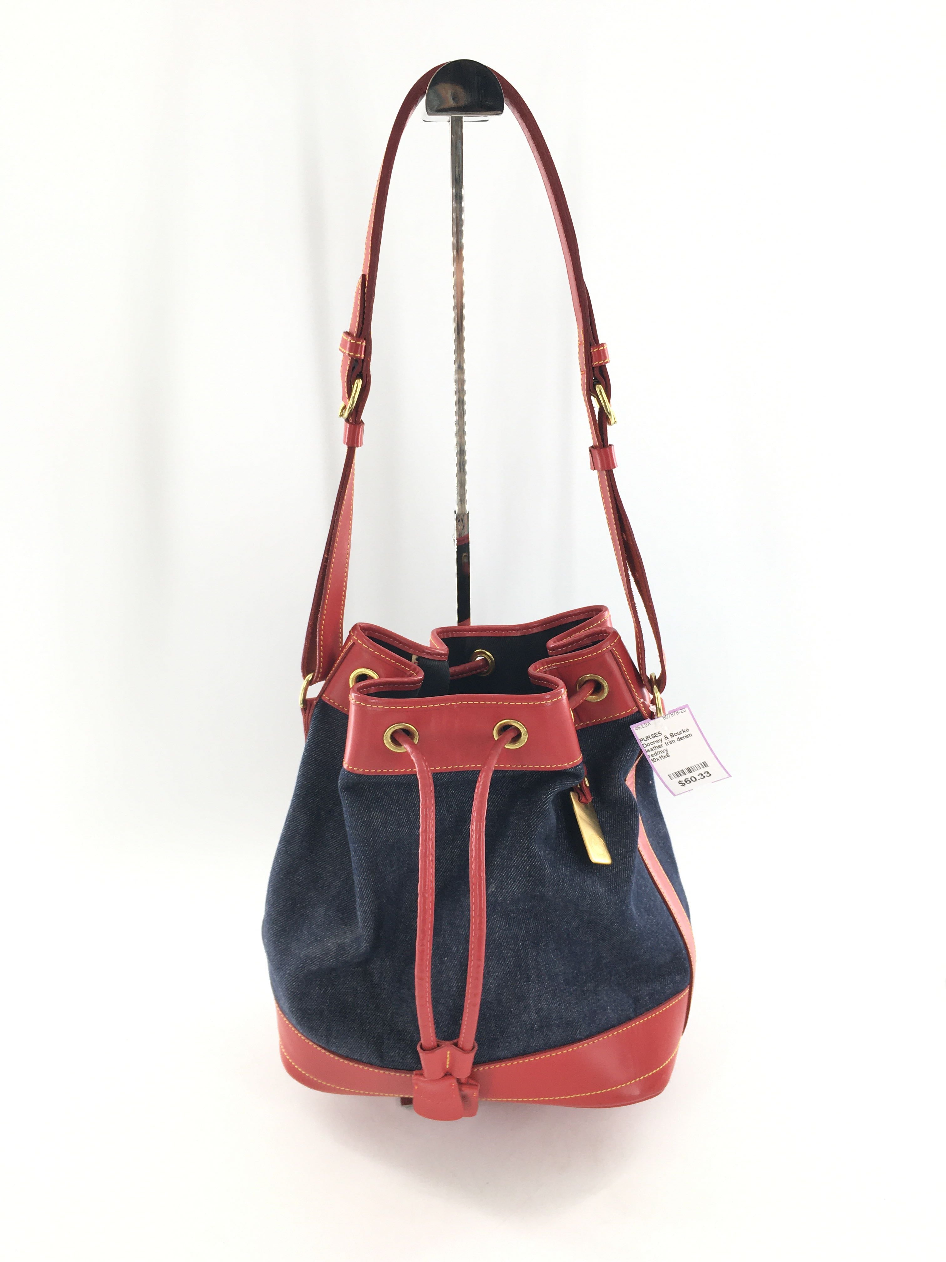 leather trim denim bucket bag