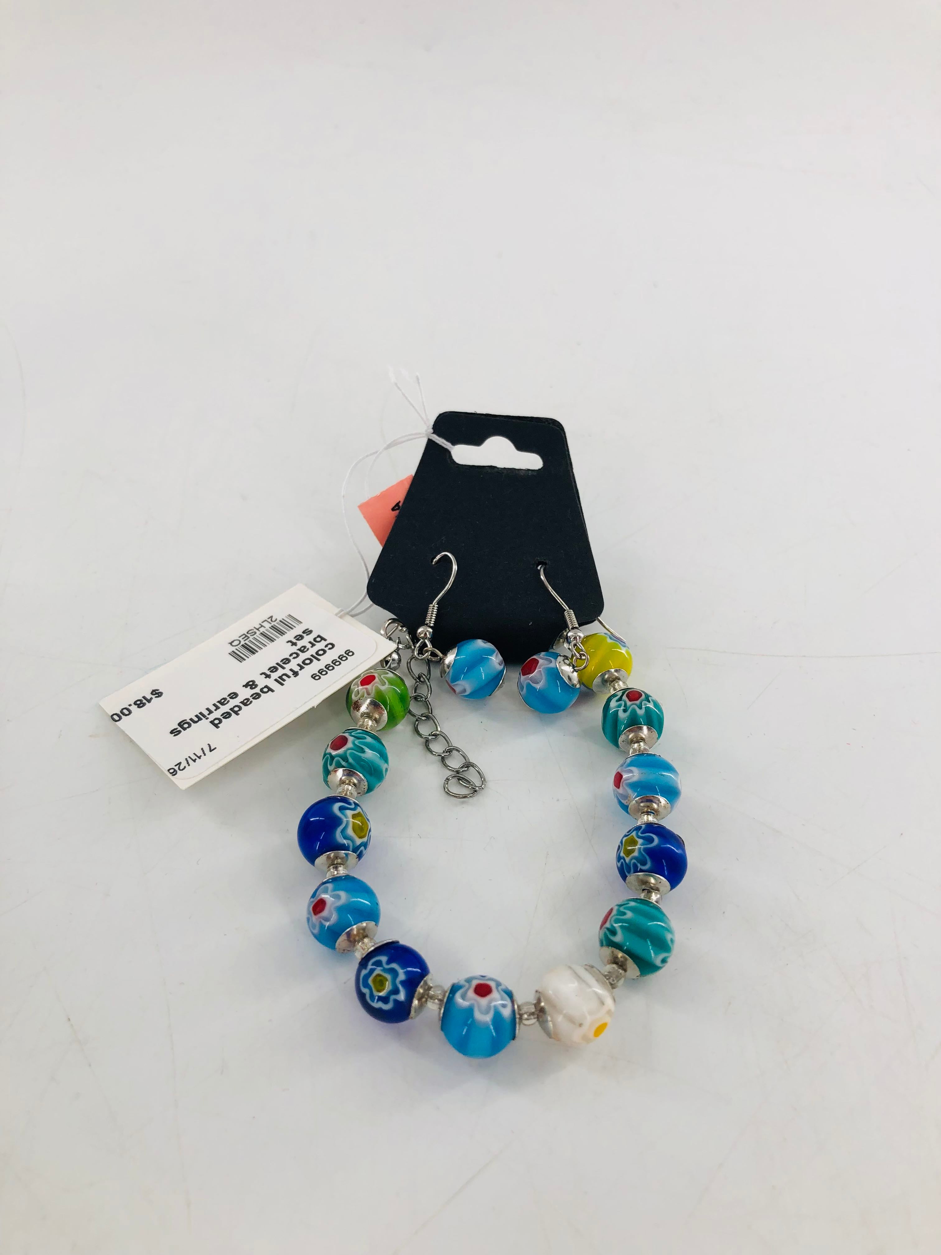 colorful beaded bracelet & earrings set
