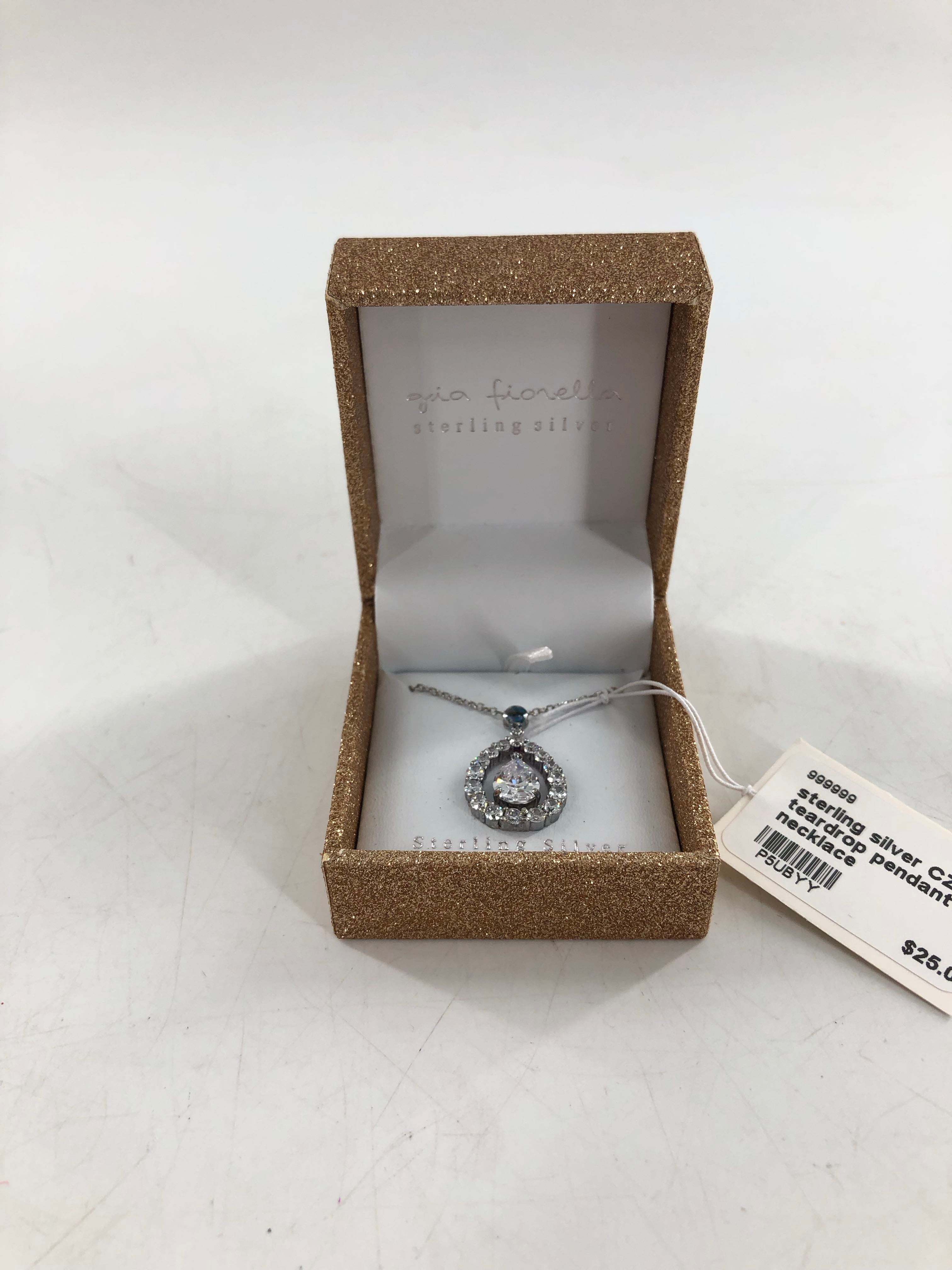 sterling silver CZ teardrop pendant necklace