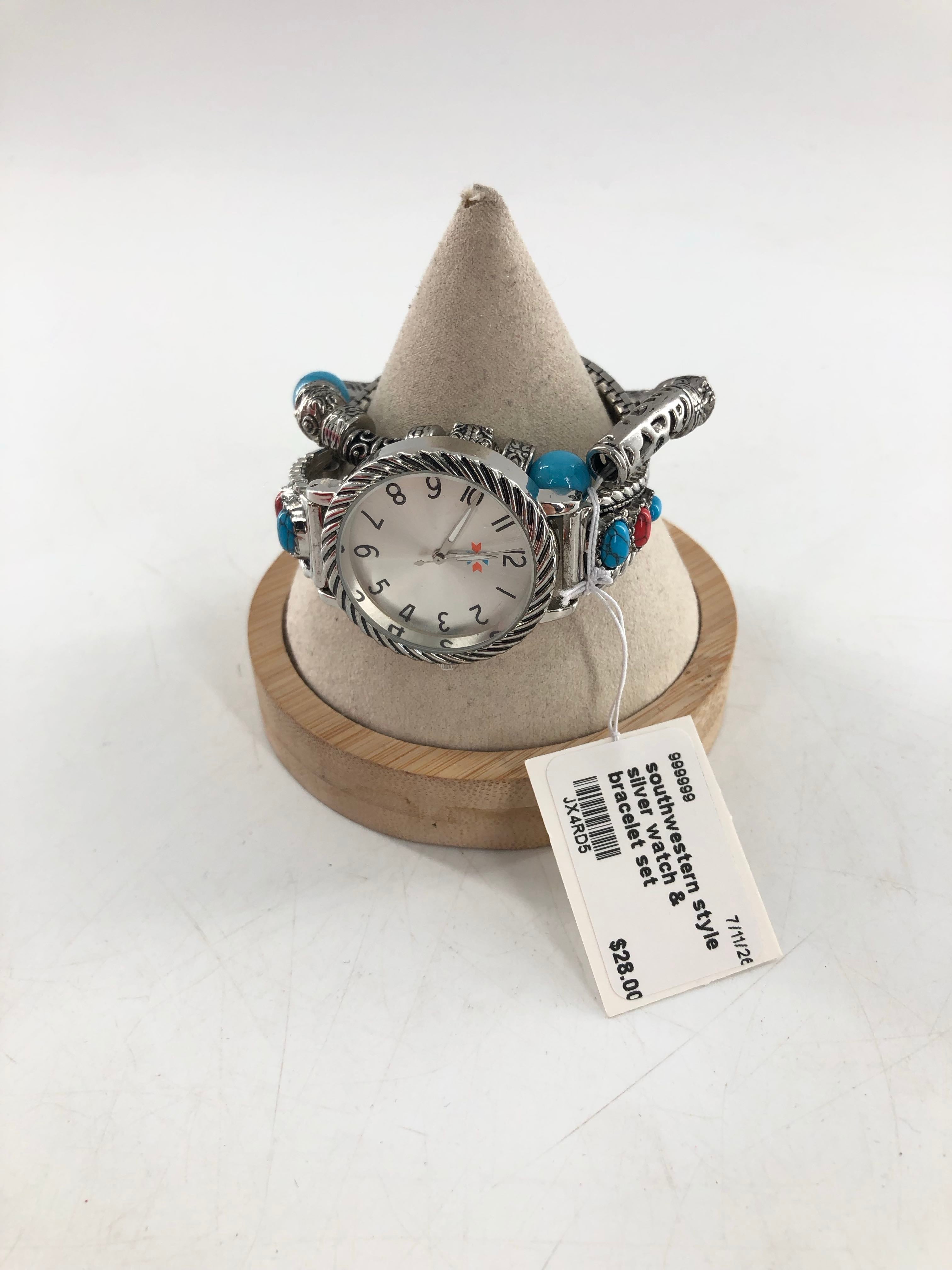 southwestern style silver watch & bracelet set