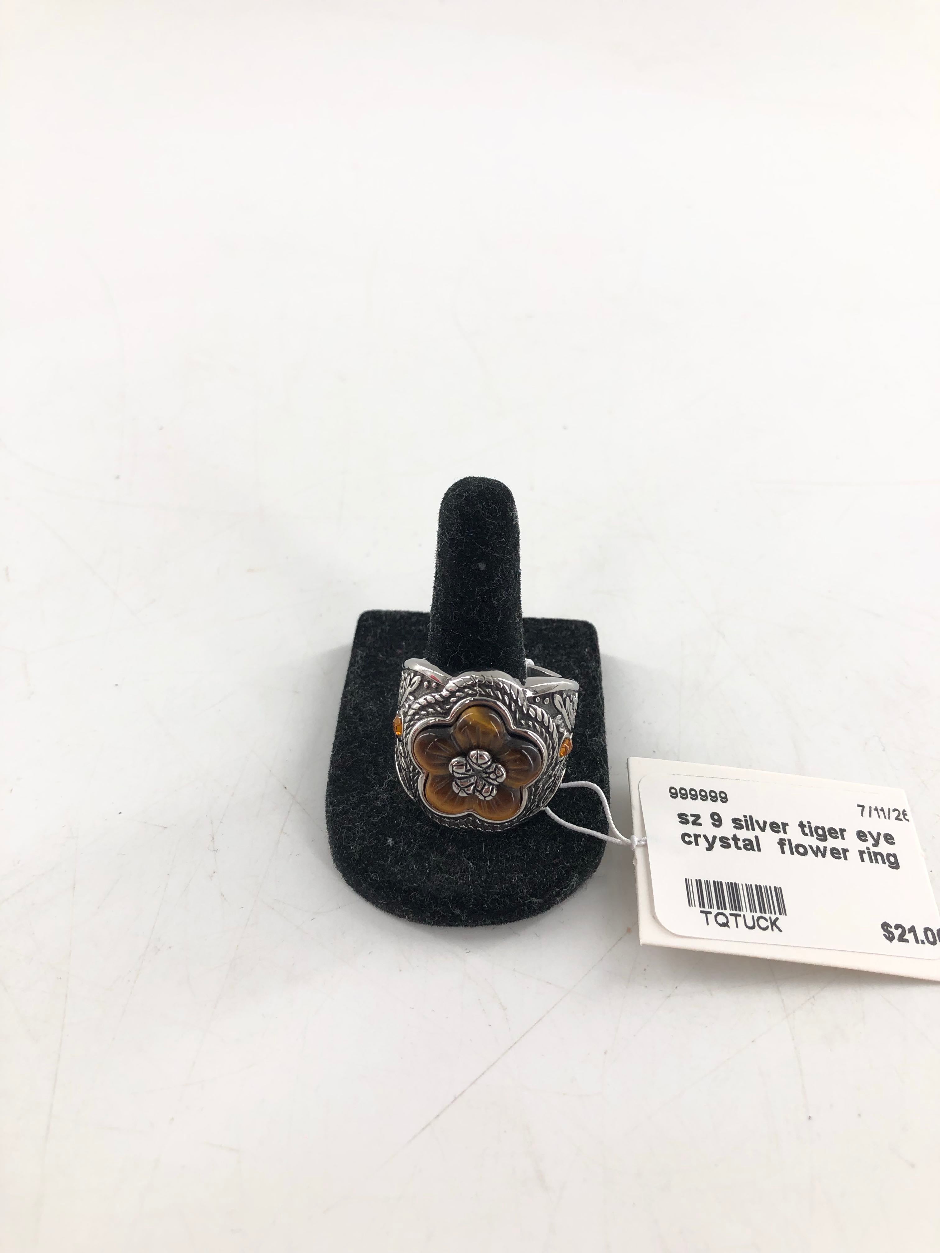 sz 9 silver tiger eye crystal flower ring