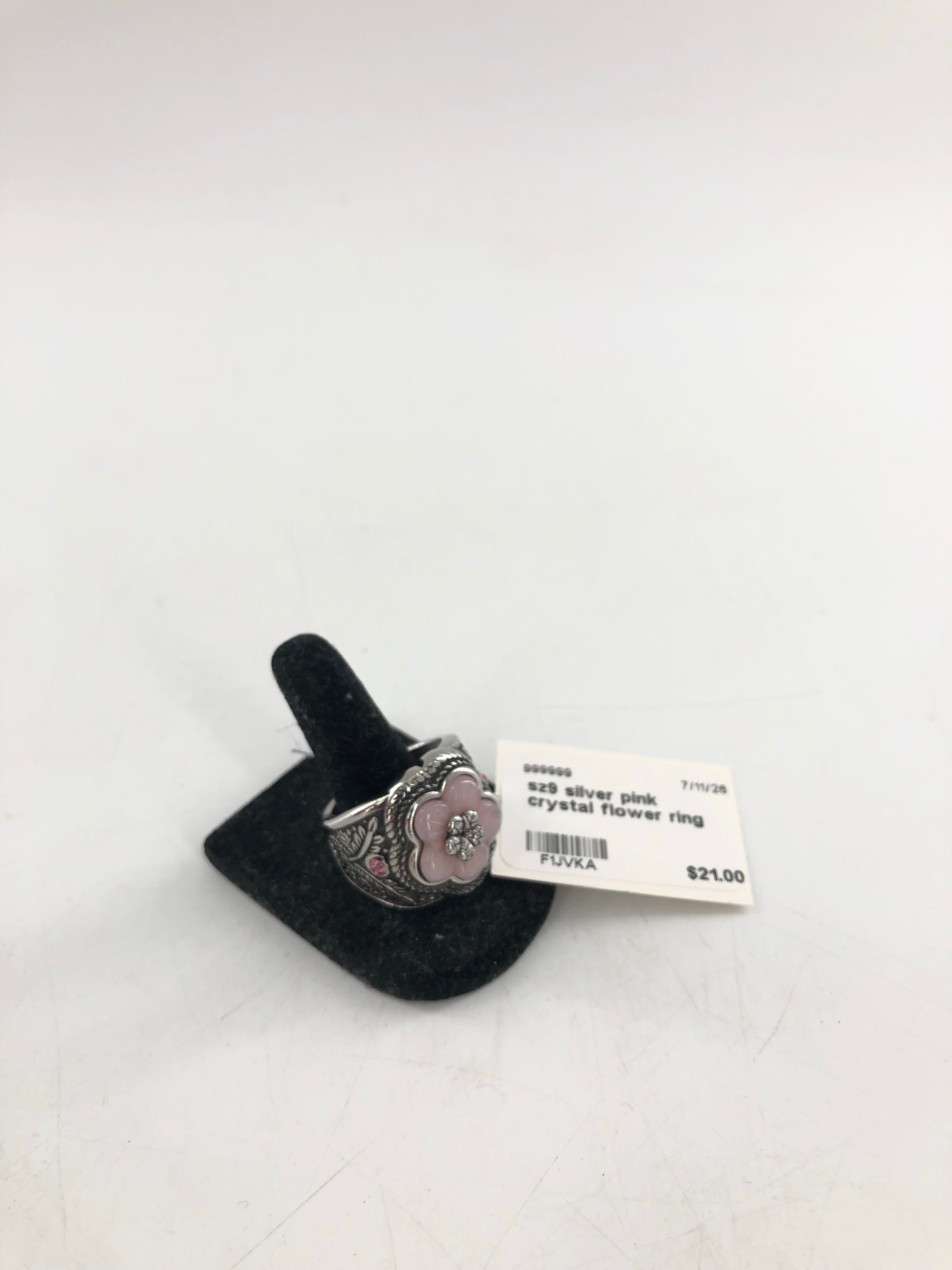 sz9 silver pink crystal flower ring