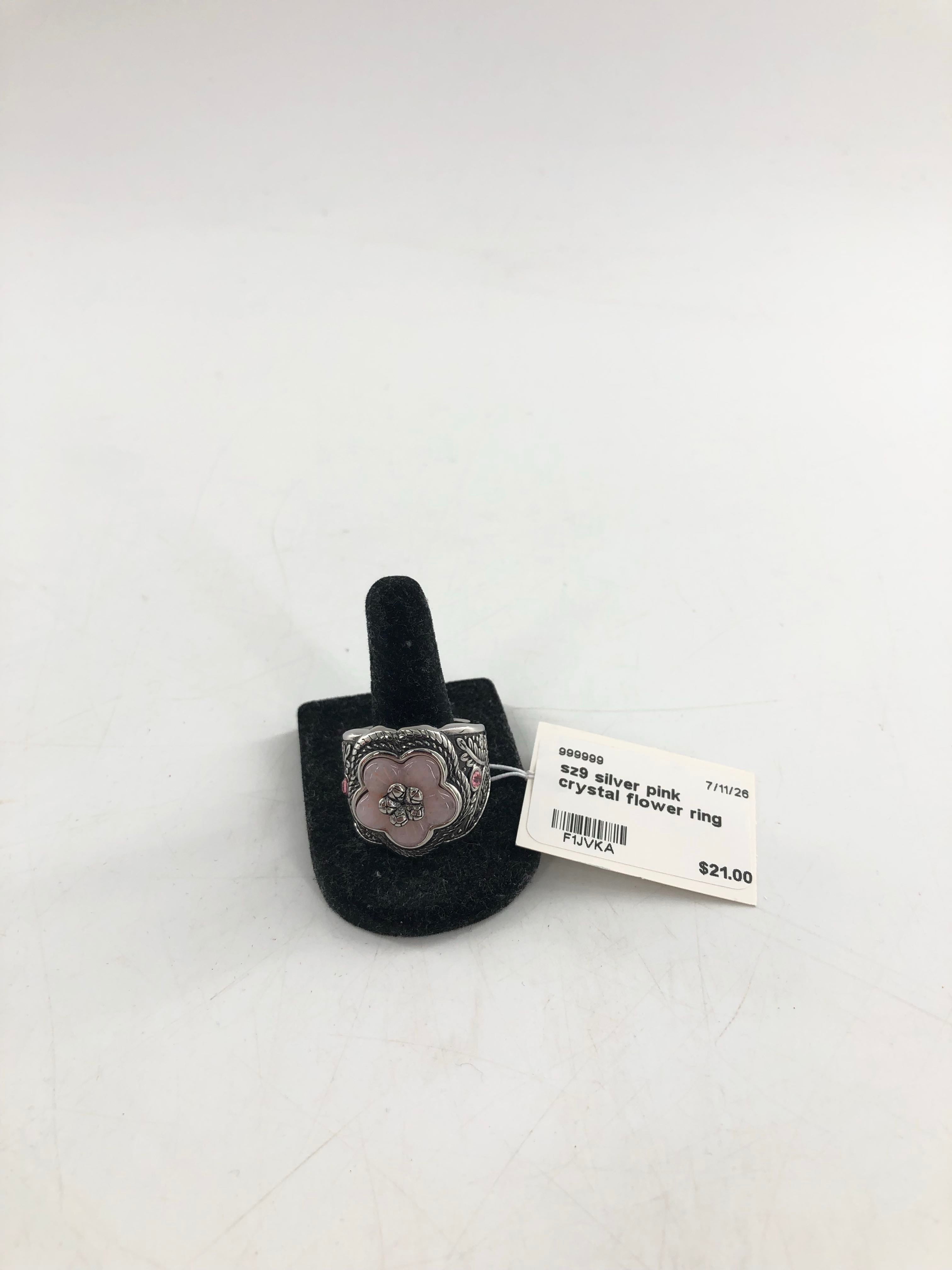 sz9 silver pink crystal flower ring