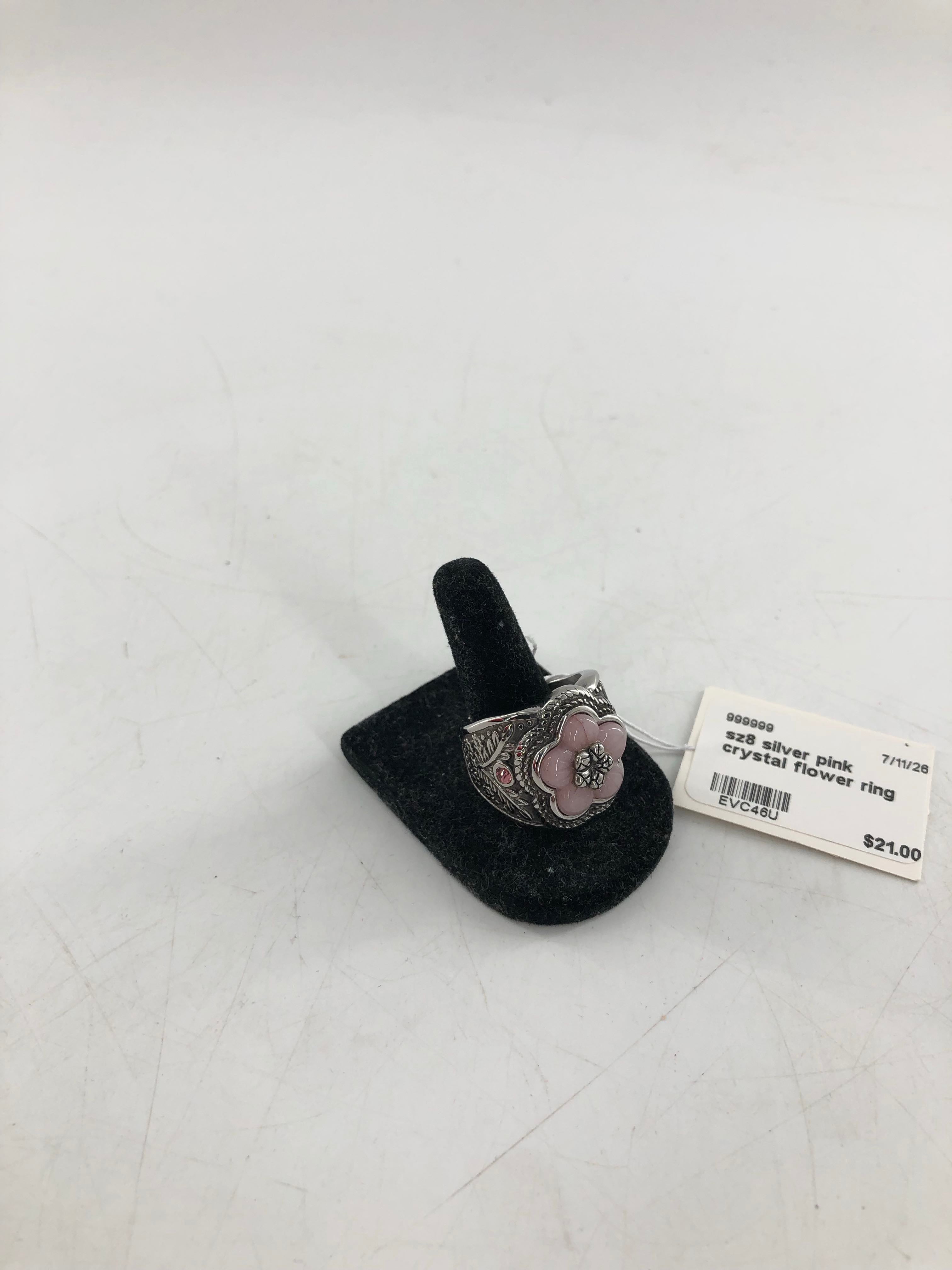 sz8 silver pink crystal flower ring