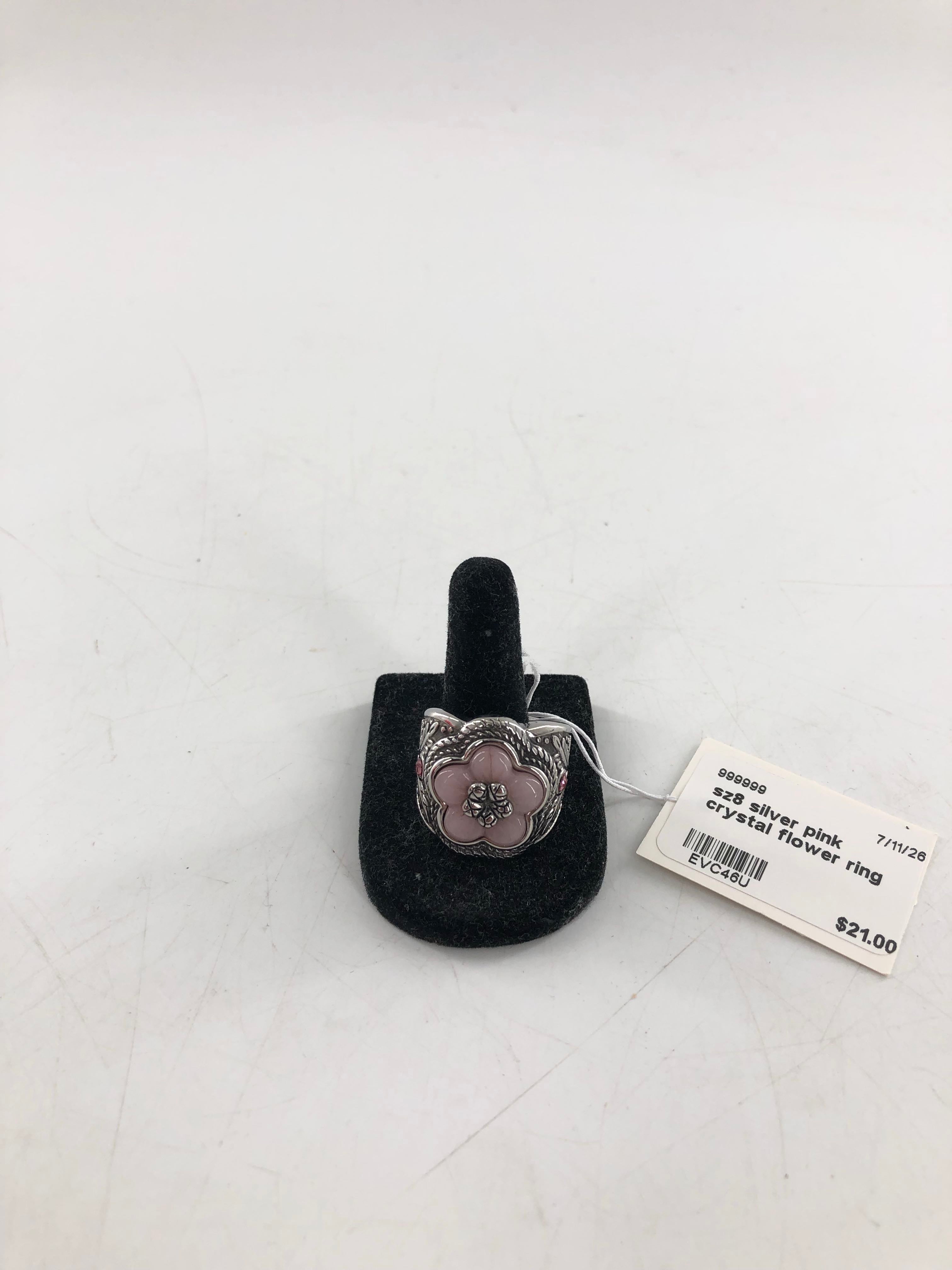 sz8 silver pink crystal flower ring