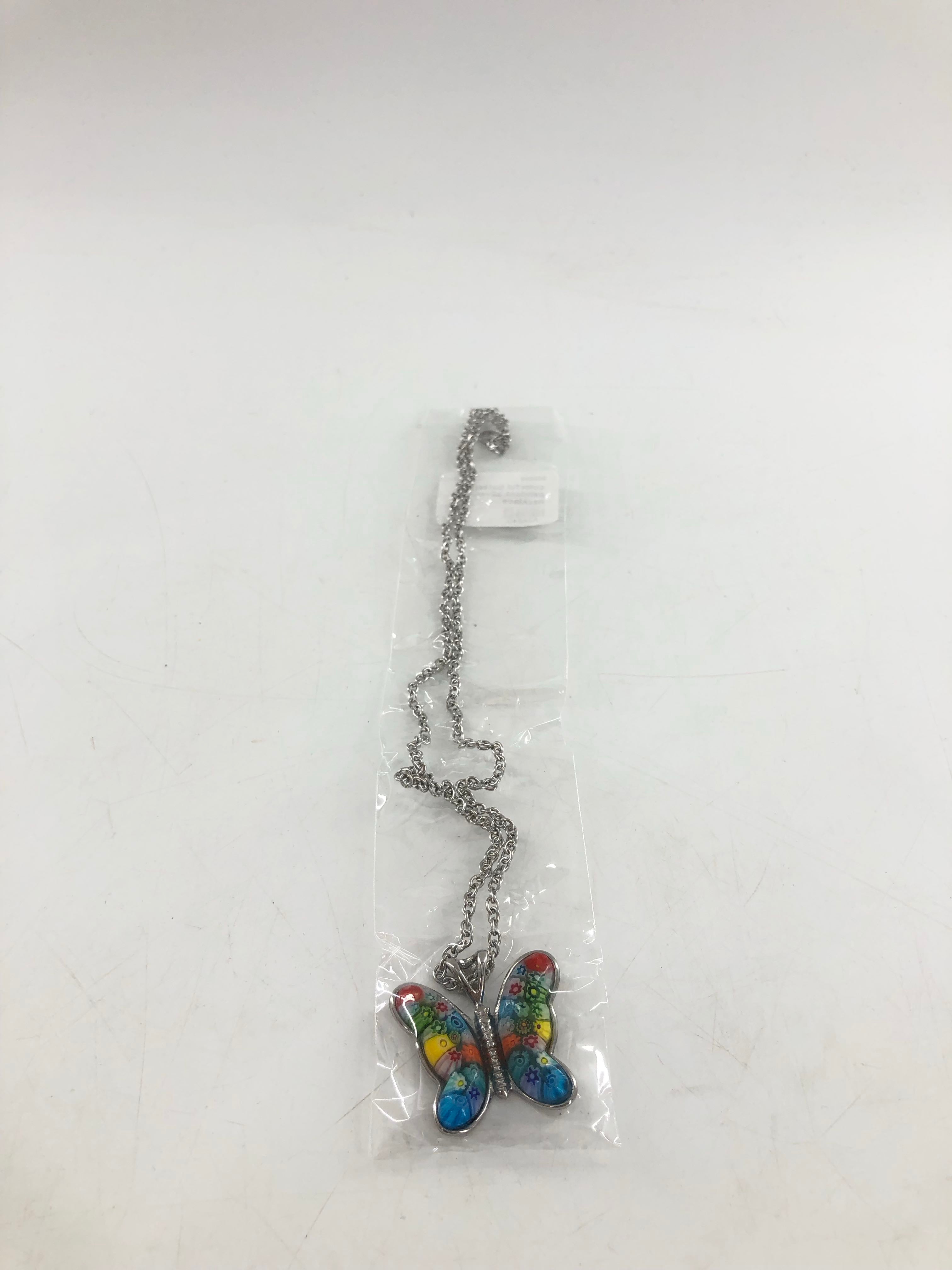 colorful butterfly pendant silver necklace