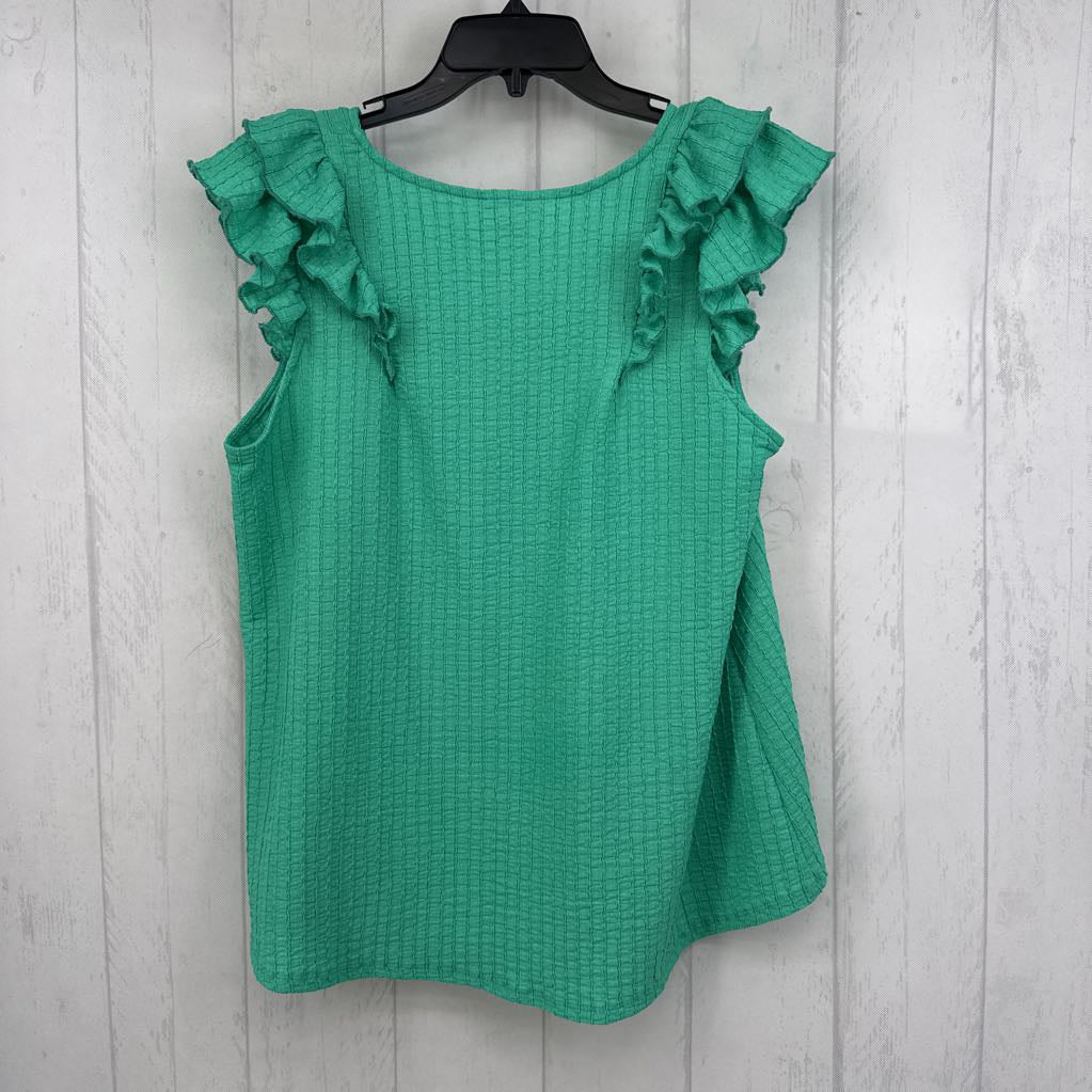 L textured v-neck ruffled slv top