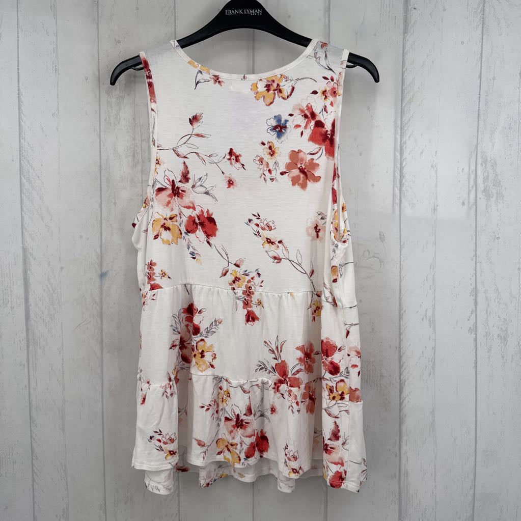 XL flo print button front tiered tank