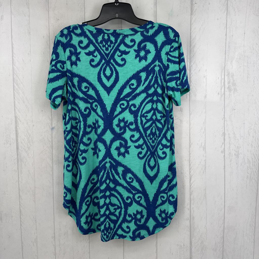 M damask print v-neck s/s tee