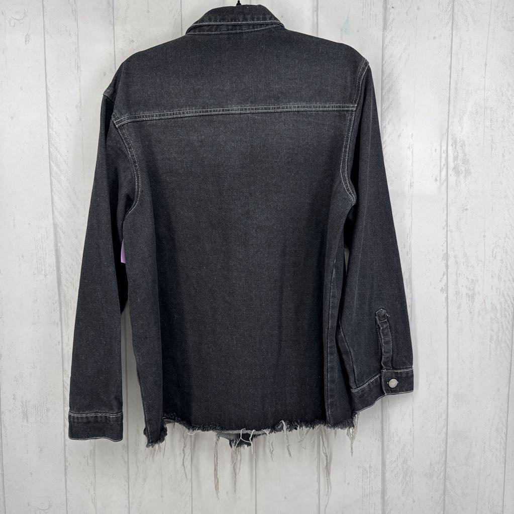 XL distressed denim shacket