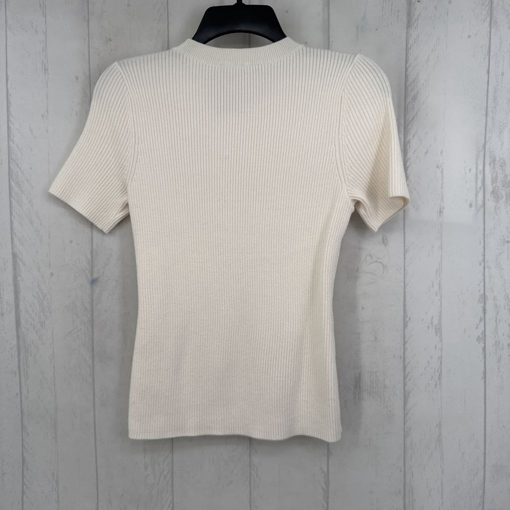 M rib knit button sides s/s top