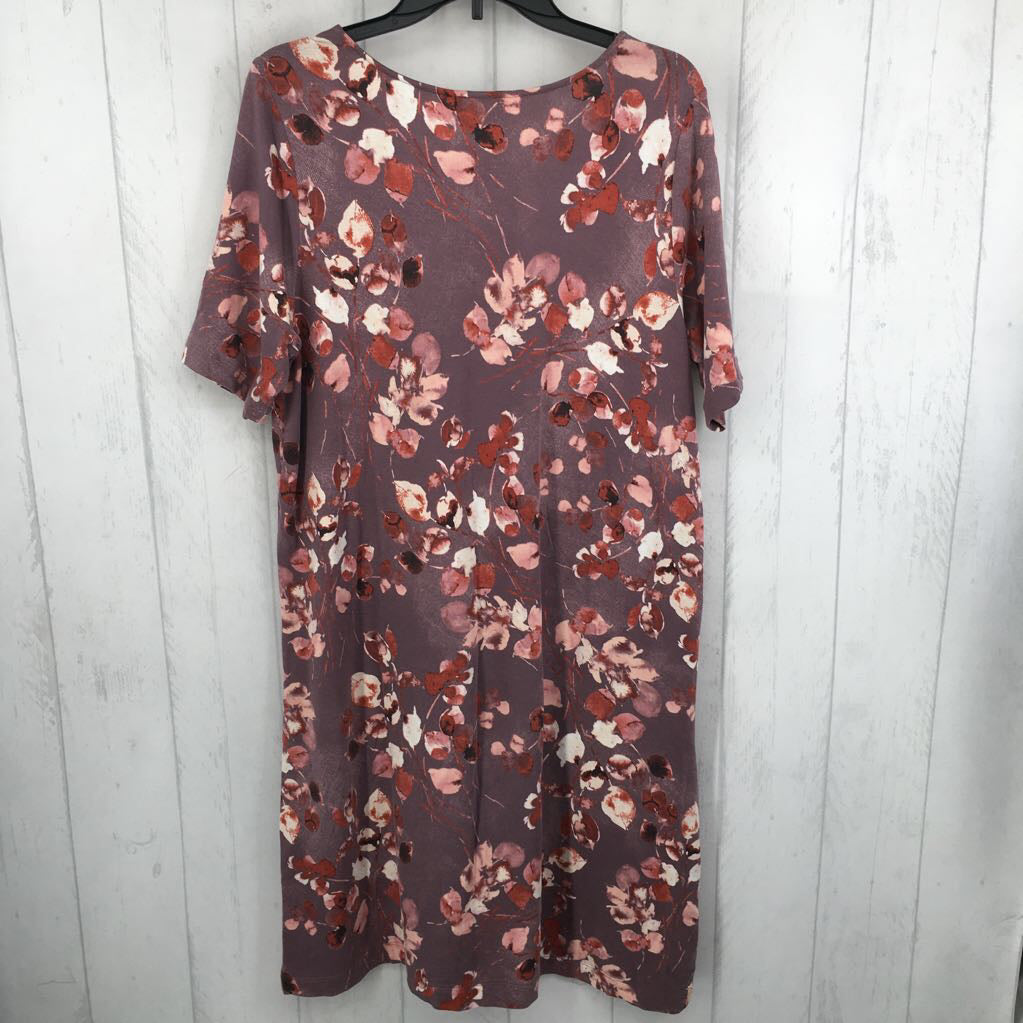 L flo print v-neck s/s dress