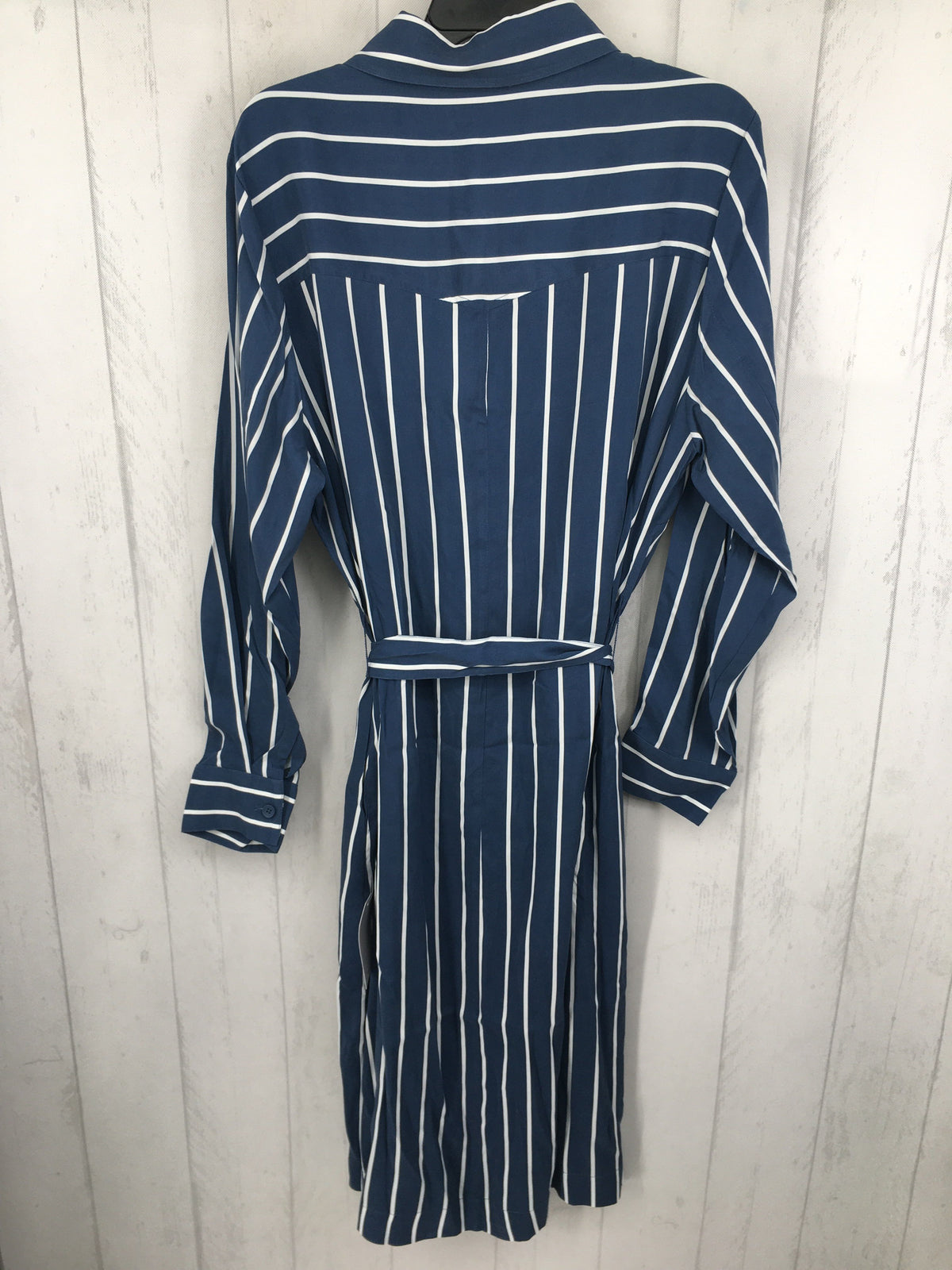 S striped button down belted l/s dress