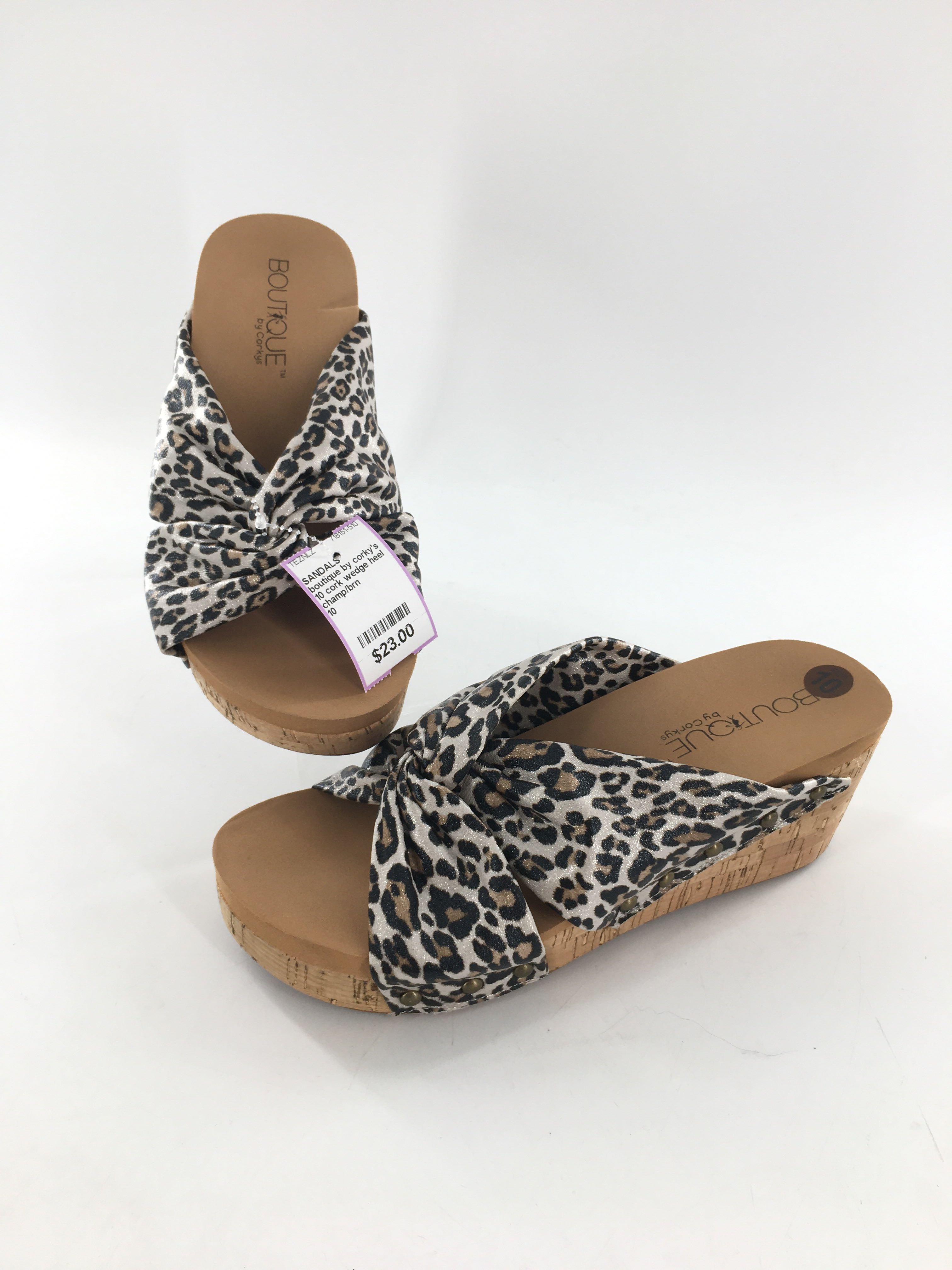 10 cork wedge heel animal print twist sandal