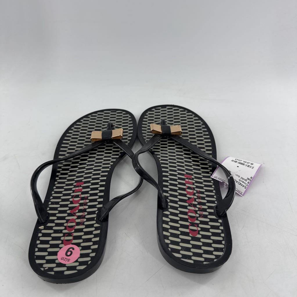 9 gold bow flip flops
