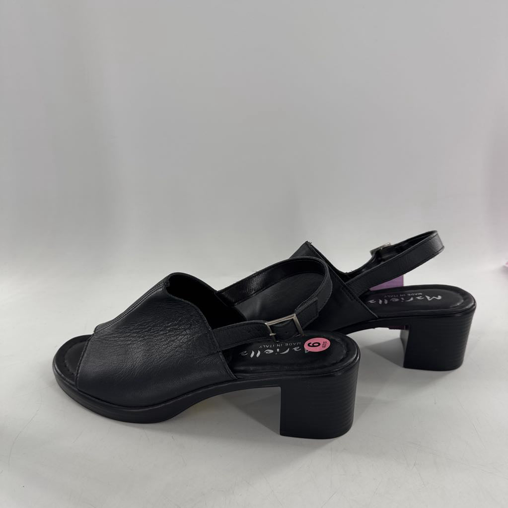 9 leather open toe heels