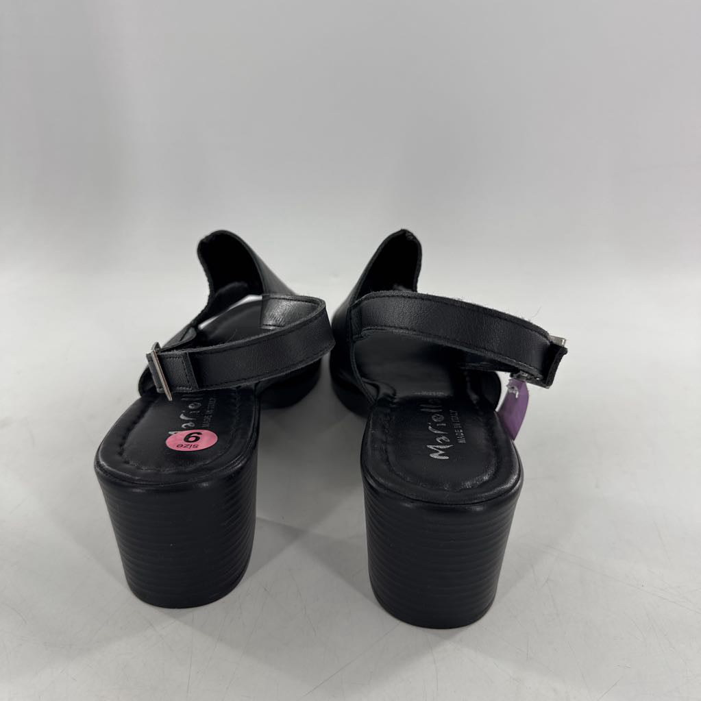 9 leather open toe heels