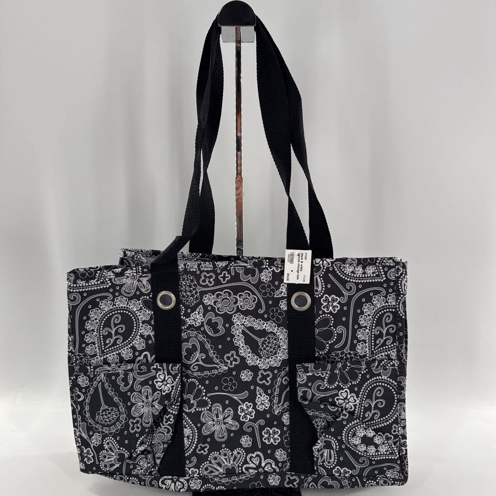 black & white canvas storage tote