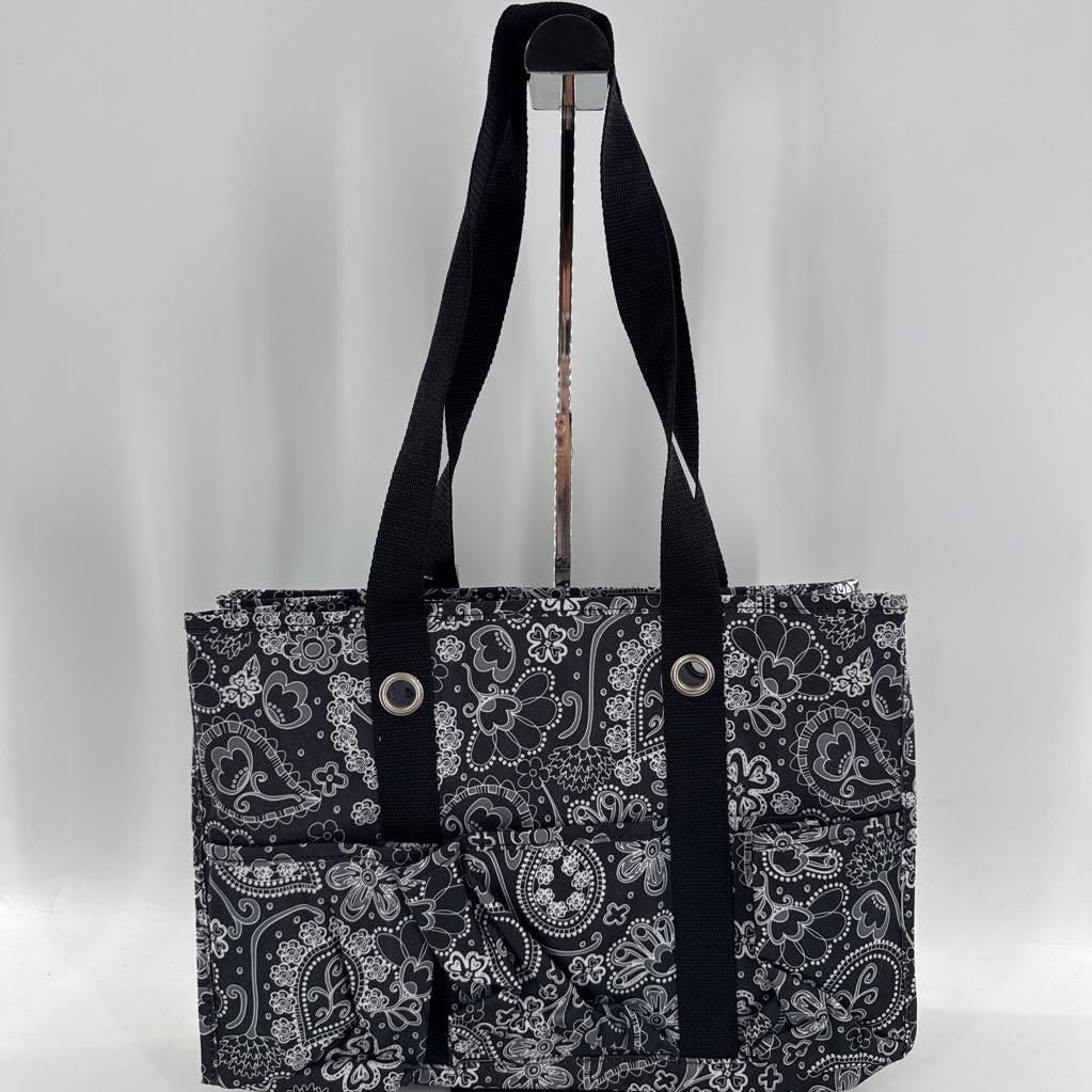 black & white canvas storage tote