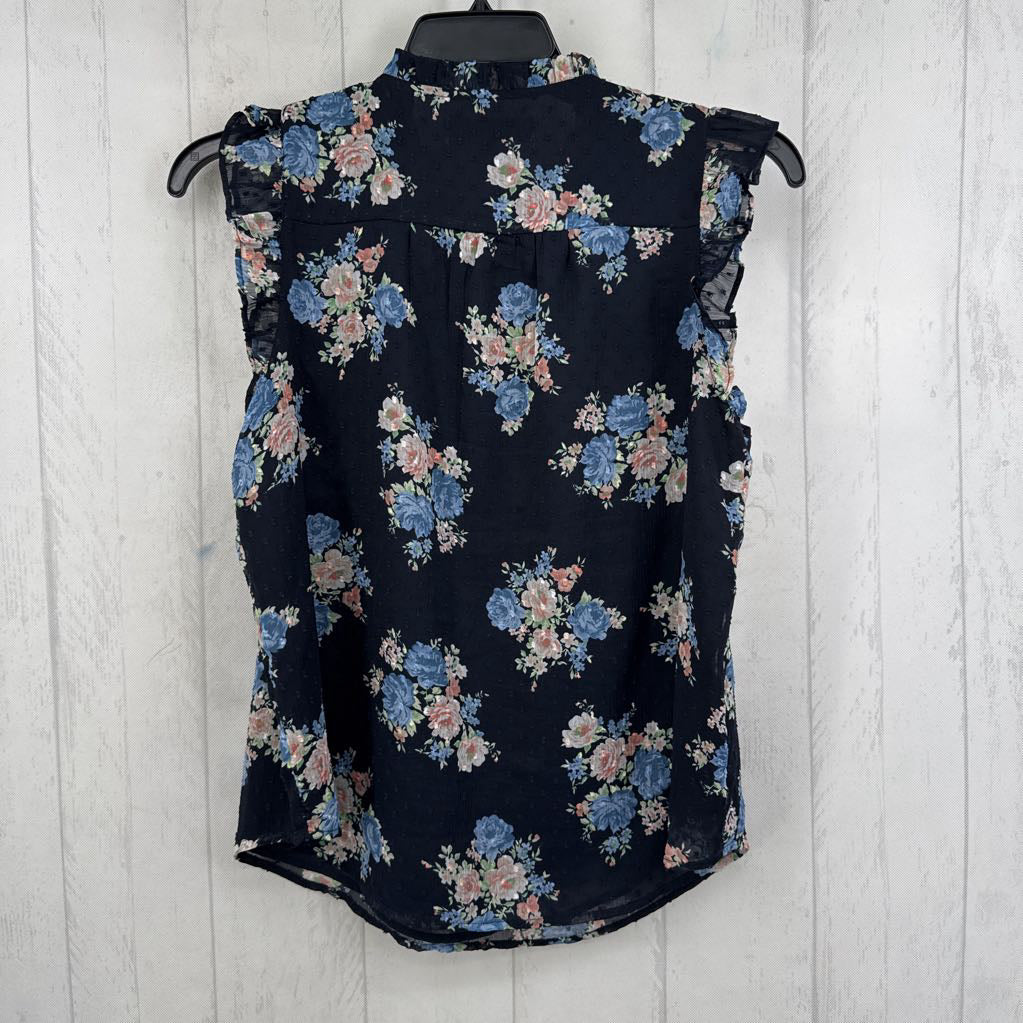 M smocked flo print flutter slv top