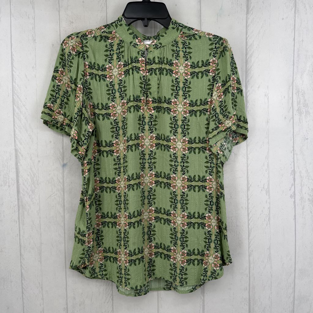S flo print notch neck s/s top