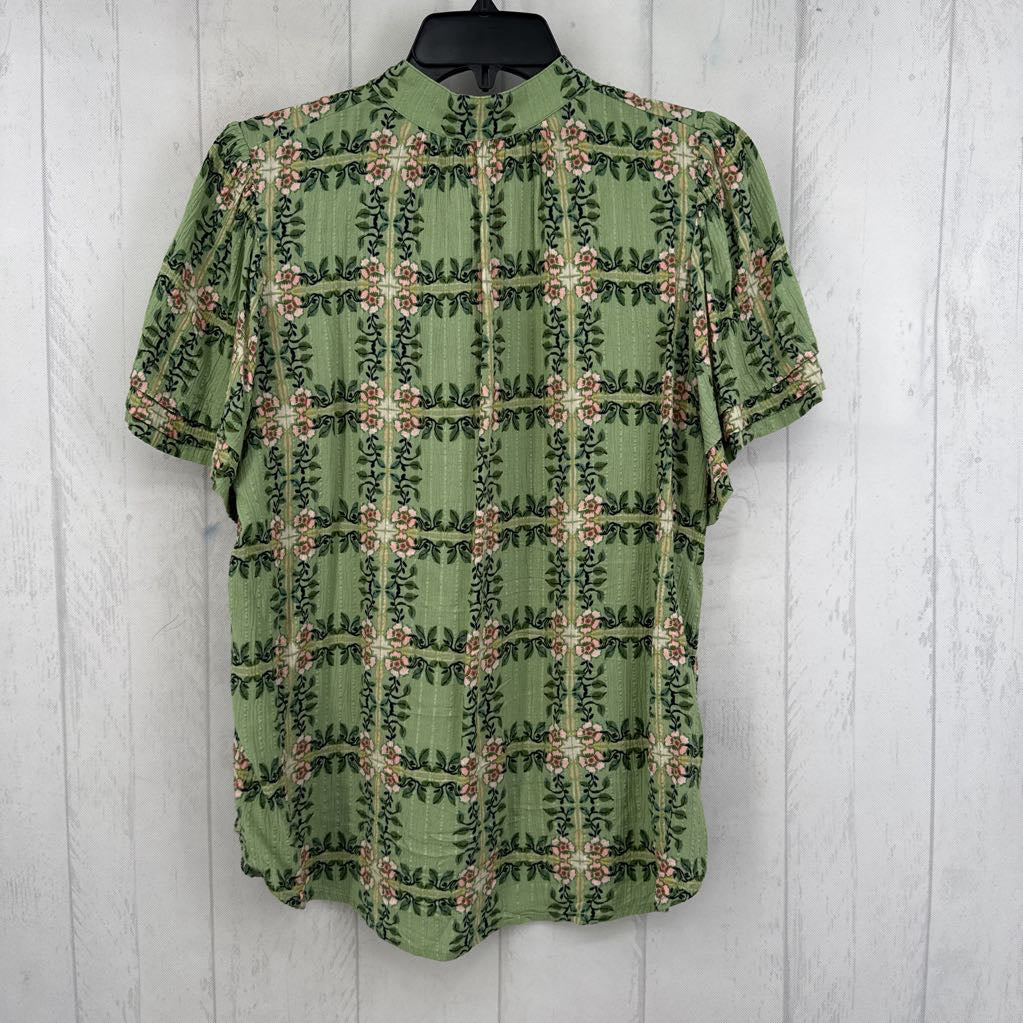 S flo print notch neck s/s top