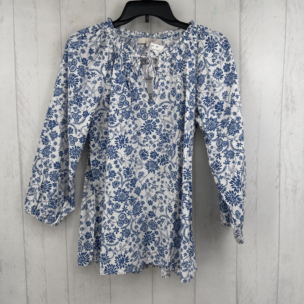 S flo print notch neck 3/4 slv top