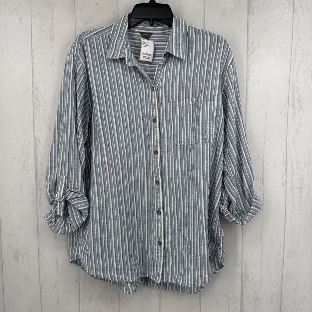 M striped button down 3/4 slv top