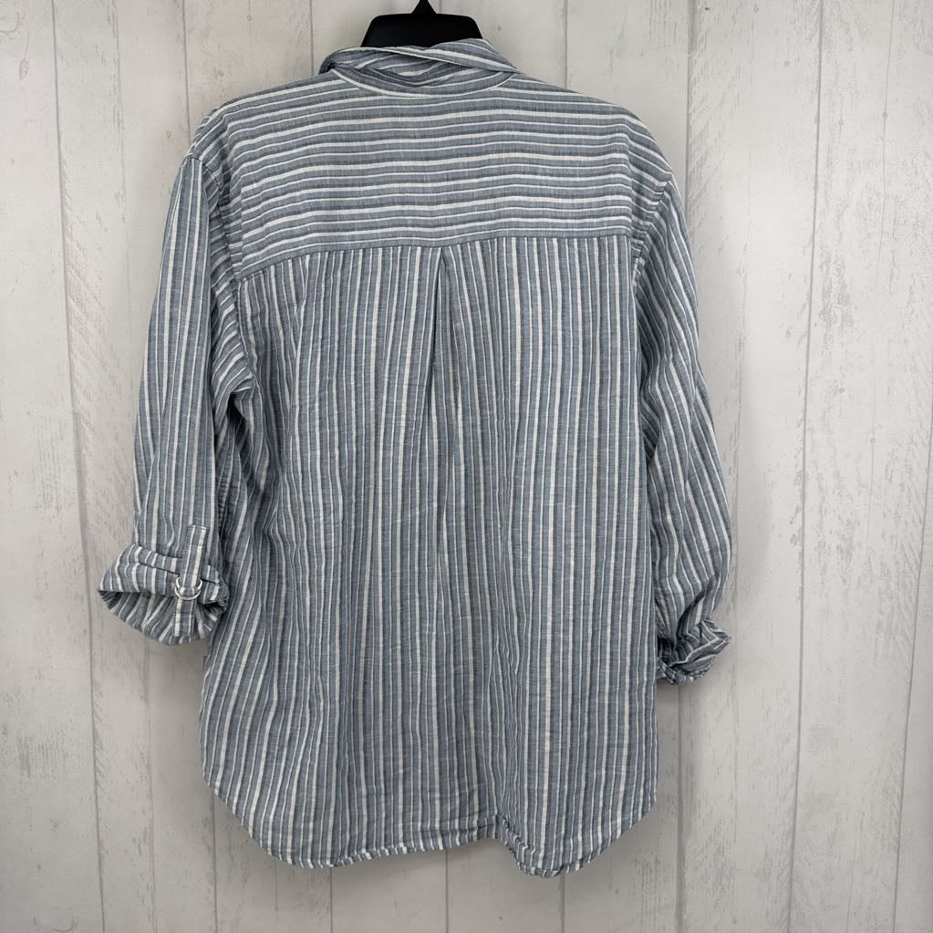 M striped button down 3/4 slv top