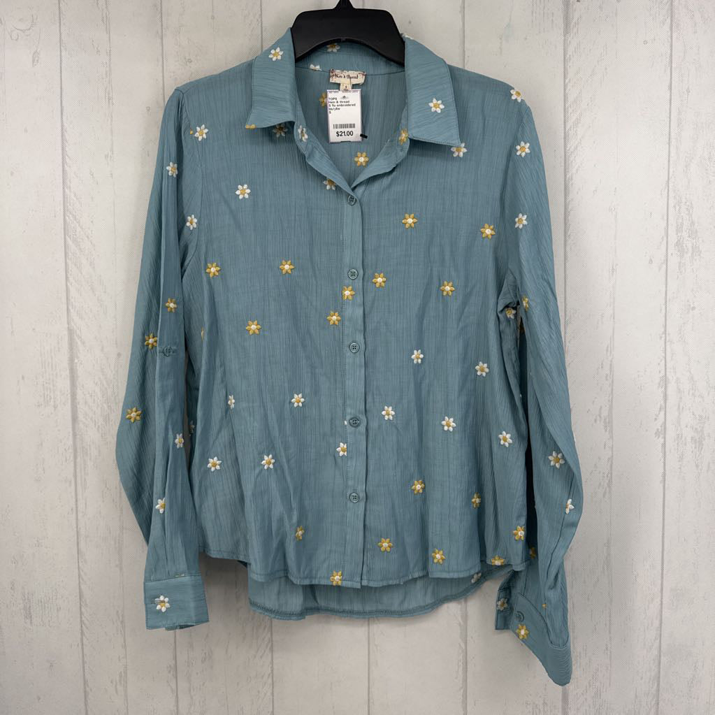 S flo embroidered button down l/s top